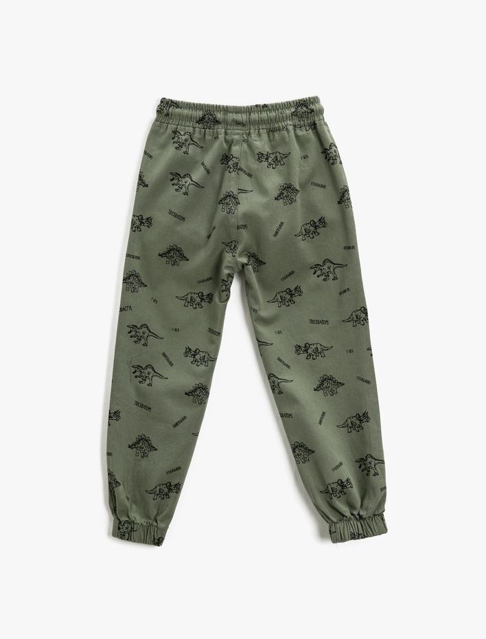 Erkek Çocuk Jogger Pantolon Dinozor Baskılı Cepli Beli Bağlamalı Pamuklu