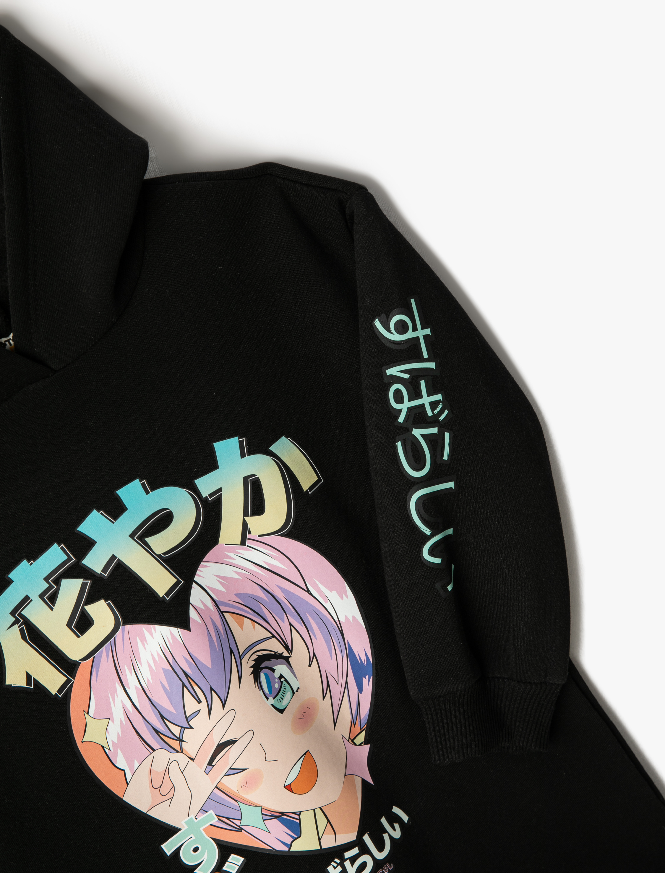  Kız Çocuk Sweat Elbise Animasyon Baskılı Kapşonlu Uzun Kollu