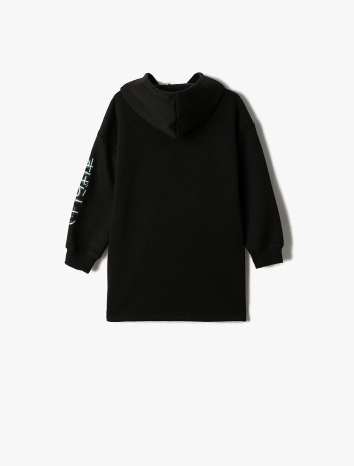 Kız Çocuk Sweat Elbise Animasyon Baskılı Kapşonlu Uzun Kollu