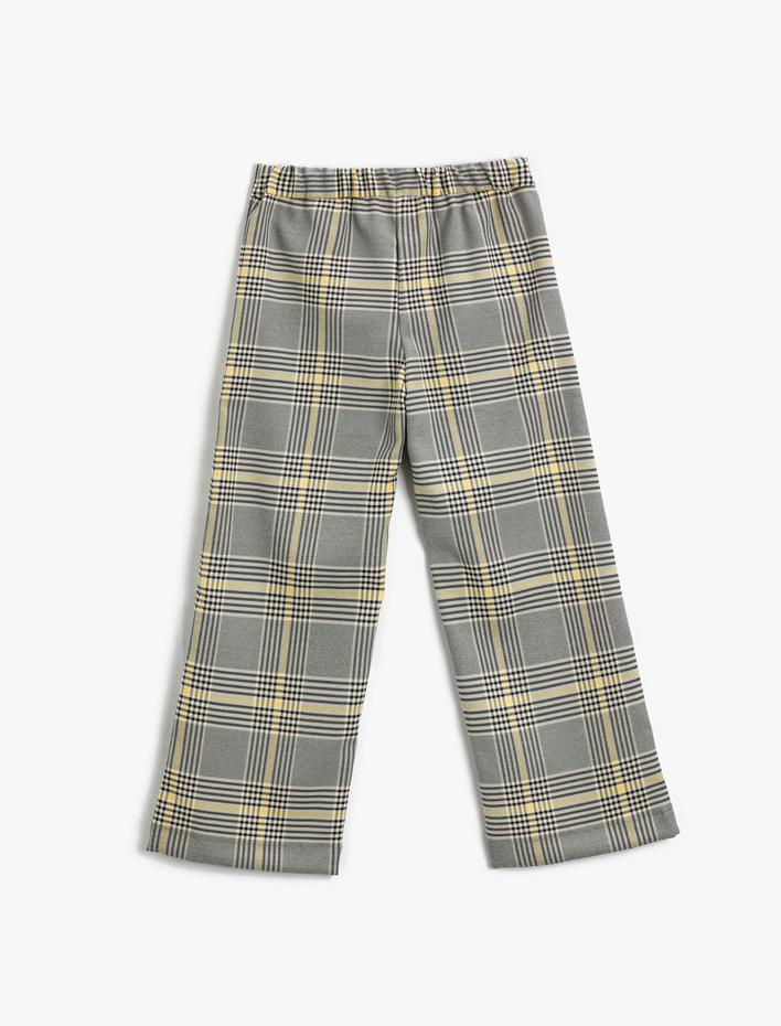 Kız Çocuk Bol Paça Kumaş Pantolon Düğme Detaylı Pile Detaylı