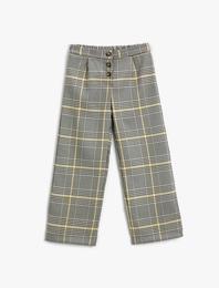 Bol Paça Kumaş Pantolon Düğme Detaylı Pile Detaylı