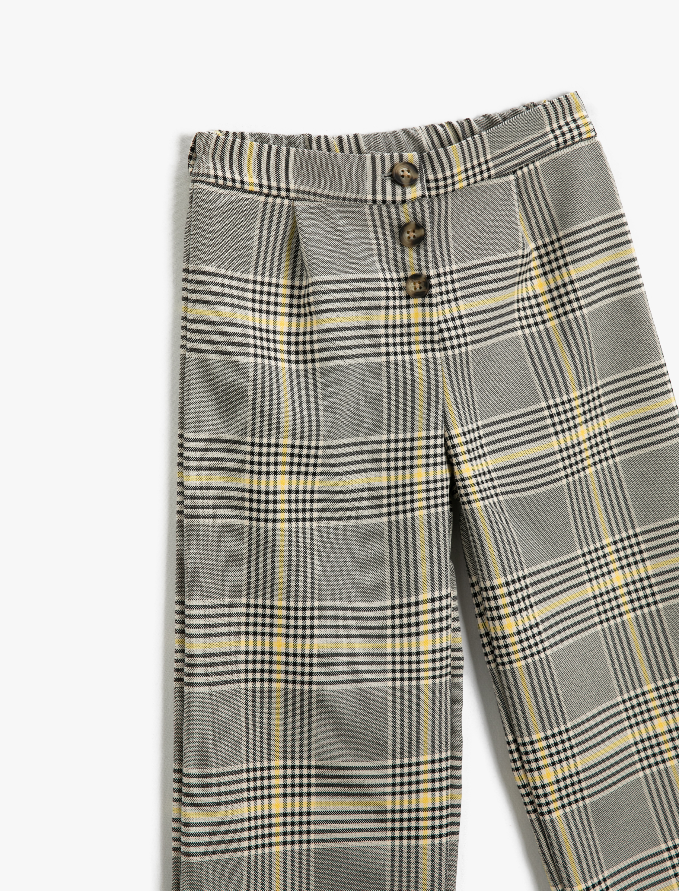  Kız Çocuk Bol Paça Kumaş Pantolon Düğme Detaylı Pile Detaylı