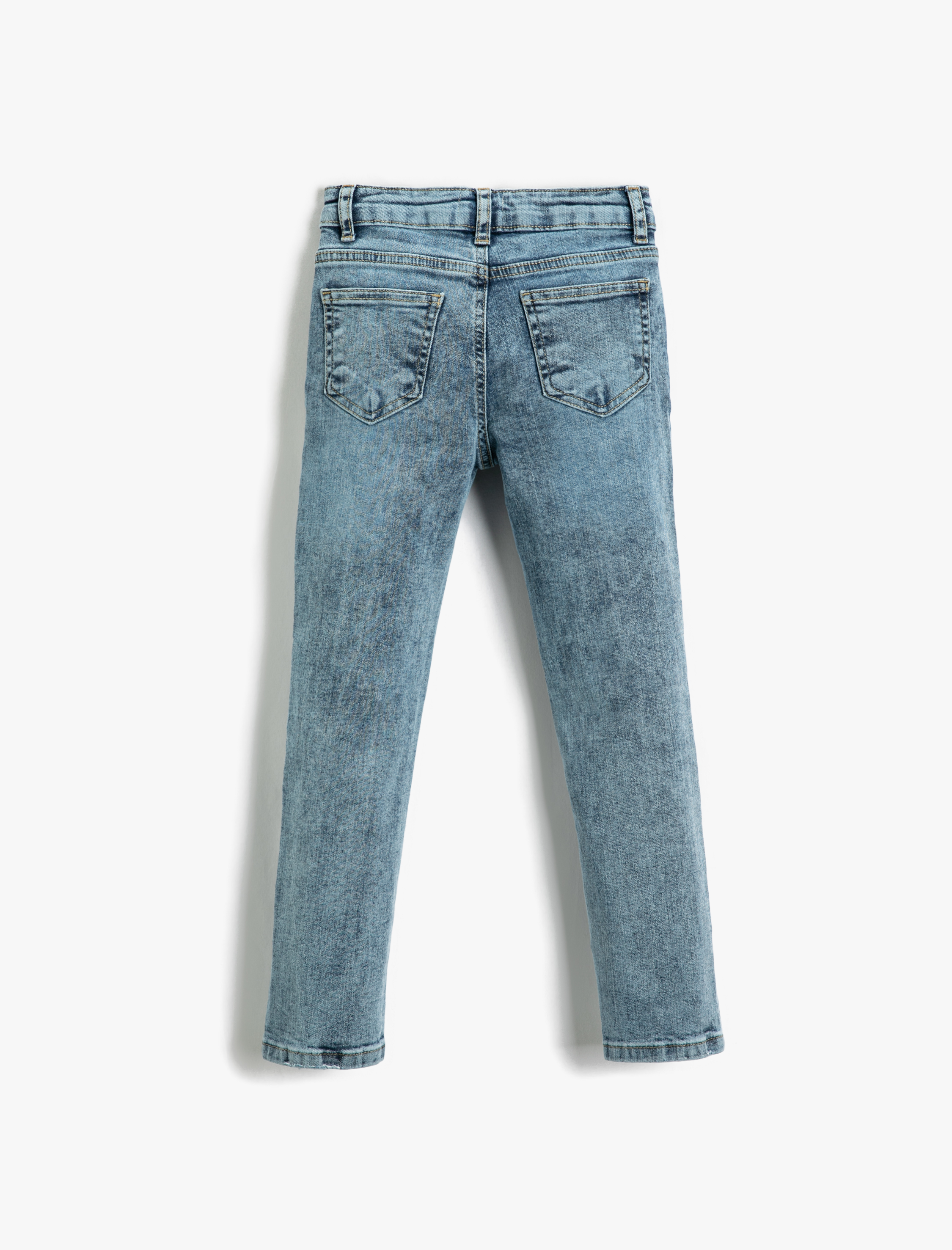  Erkek Çocuk Kot Pantolon Pamuklu Cepli - Slim Jean  Beli Ayarlanabilir Lastikli