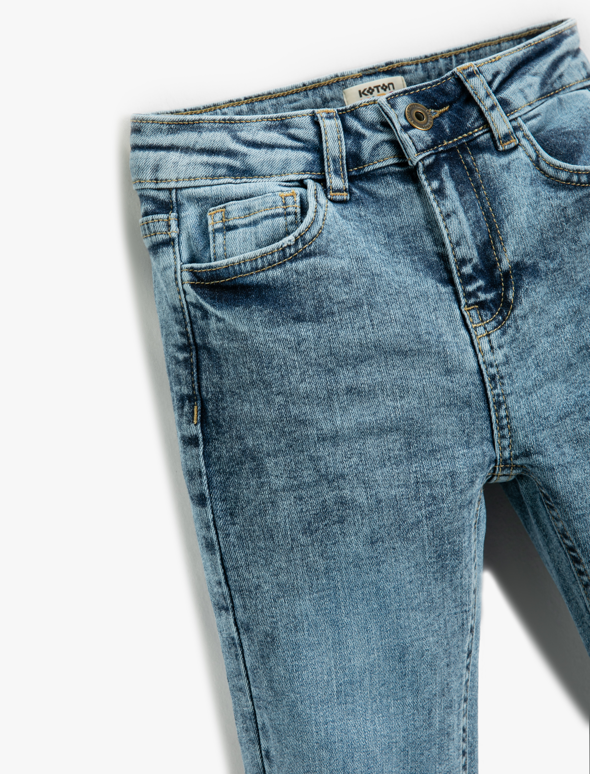  Erkek Çocuk Kot Pantolon Pamuklu Cepli - Slim Jean  Beli Ayarlanabilir Lastikli