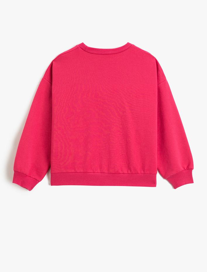 Kız Çocuk Basic Sweatshirt Baskılı Detaylı Uzun Kollu Bisiklet Yaka