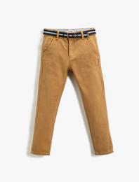 Kumaş Pantolon Slim Fit Kemerli Cepli Beli Ayarlanabilir Lastikli Beli Ayarlanabilir Lastikli