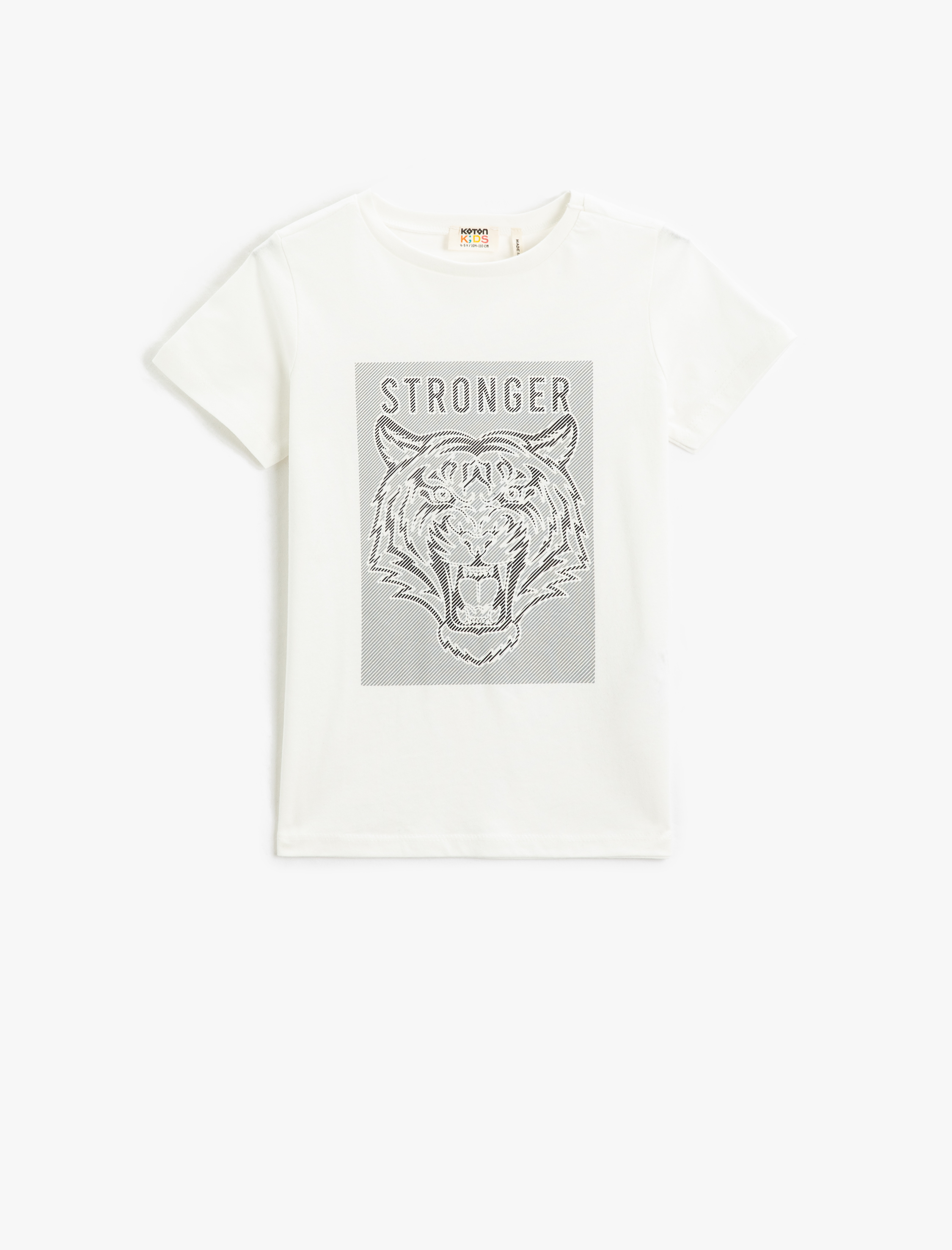  Erkek Çocuk Kaplan Baskılı Kısa Kollu Tişört Bisiklet Yaka Pamuklu