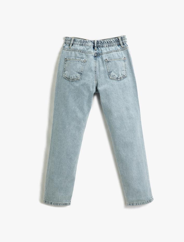 Kız Çocuk Kot Pantolon Beli Lastikli Cepli Düz Paça - Boyfriend Jean