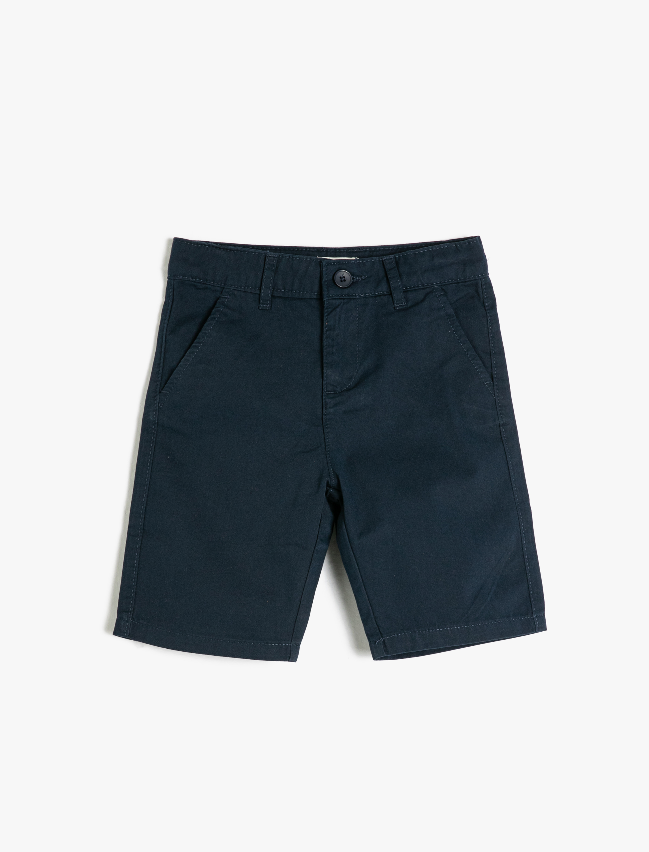  Erkek Çocuk Bermuda Şort Basic Chino Cepli Pamuklu Beli Ayarlanabilir Lastikli