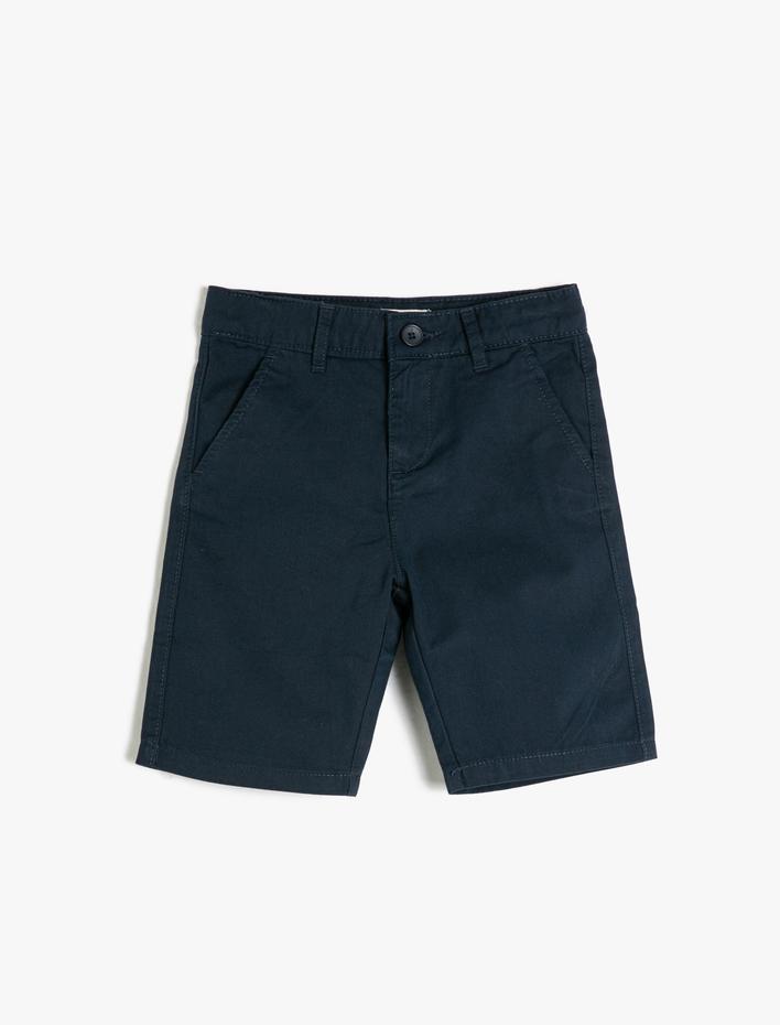 Erkek Çocuk Bermuda Şort Basic Chino Cepli Pamuklu Beli Ayarlanabilir Lastikli