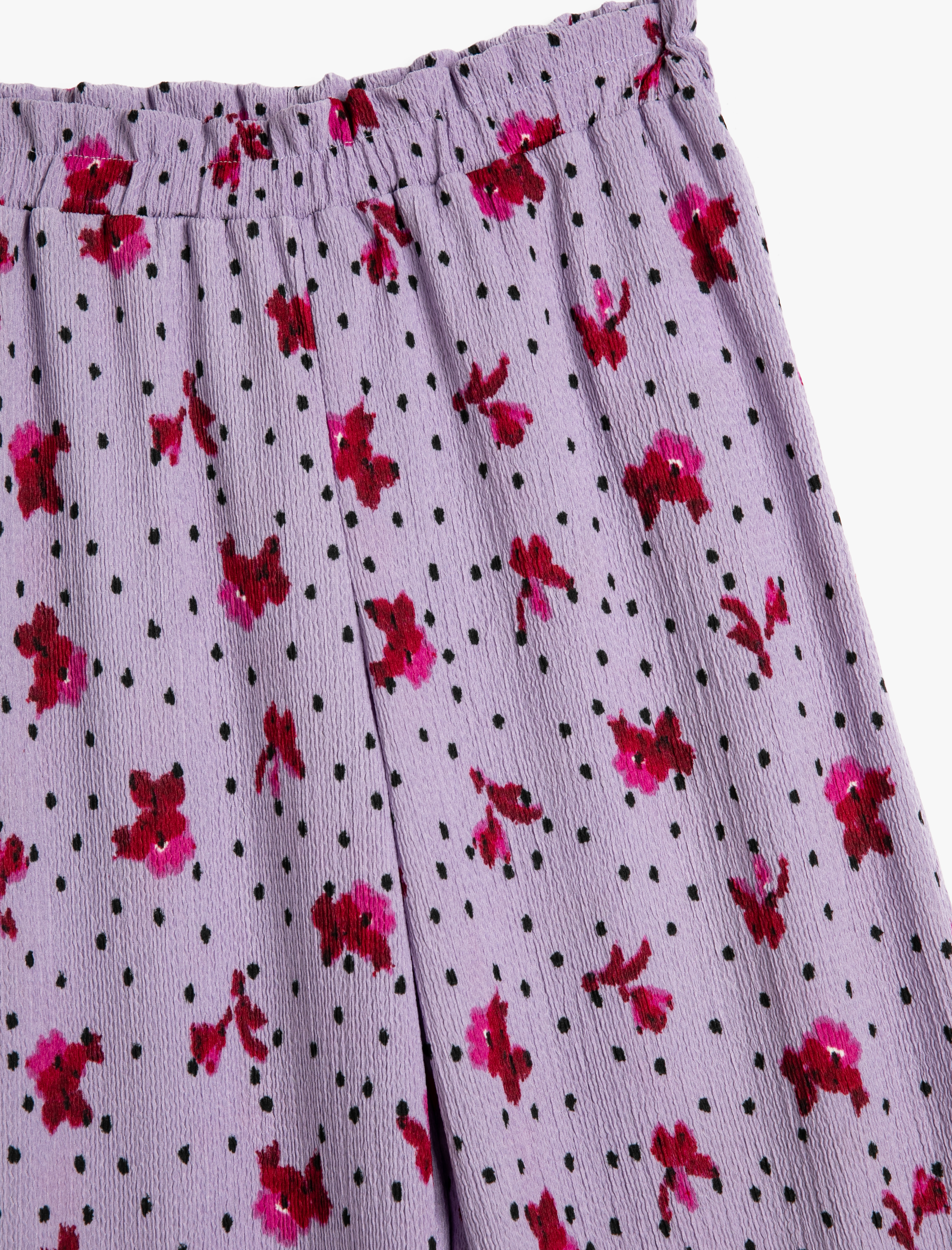  Kız Çocuk Pol Paça Pantolon Çiçekli Beli Lastikli Dokulu