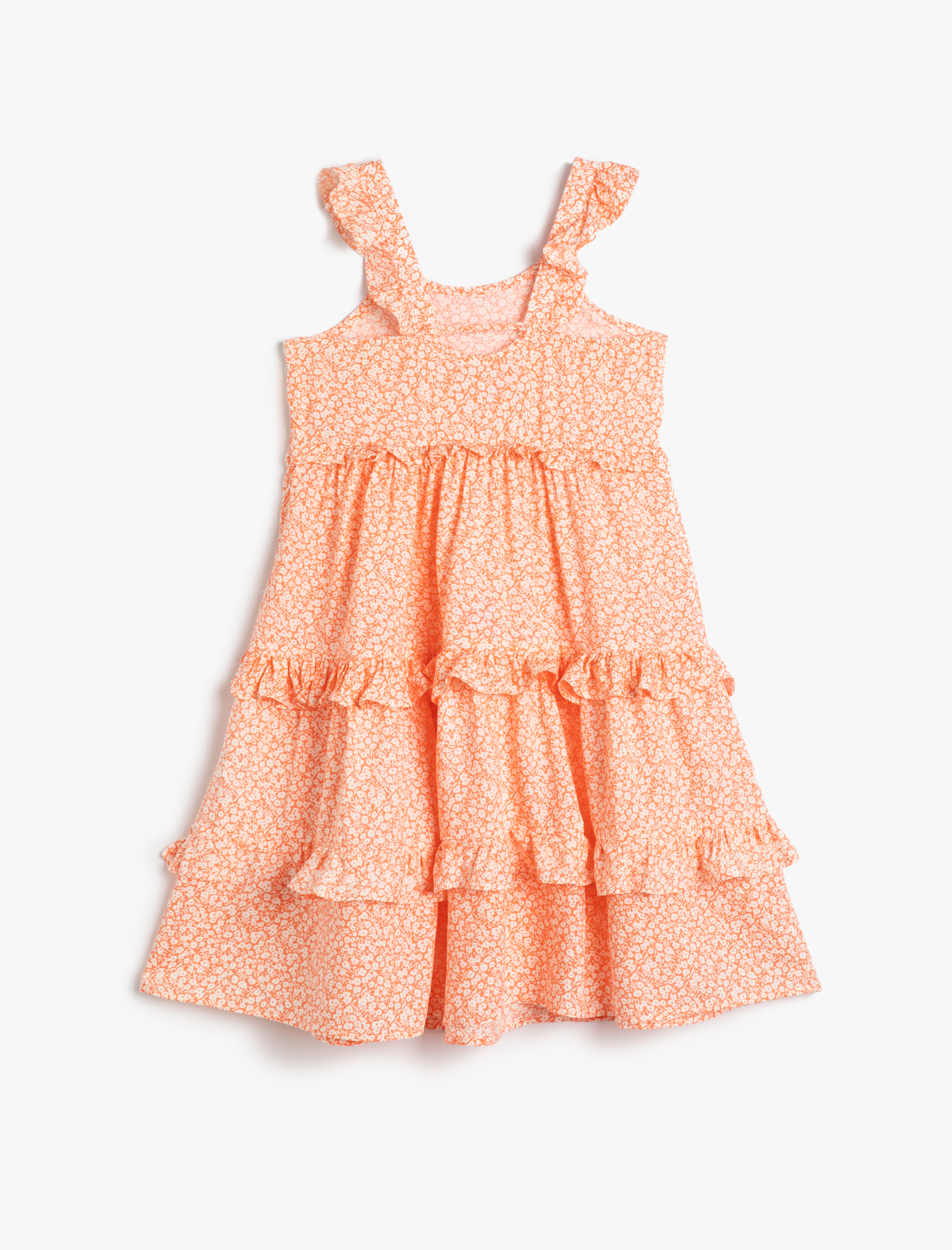  Kız Çocuk Elbise Midi Çiçekli Askılı Fırfırlı Katlı