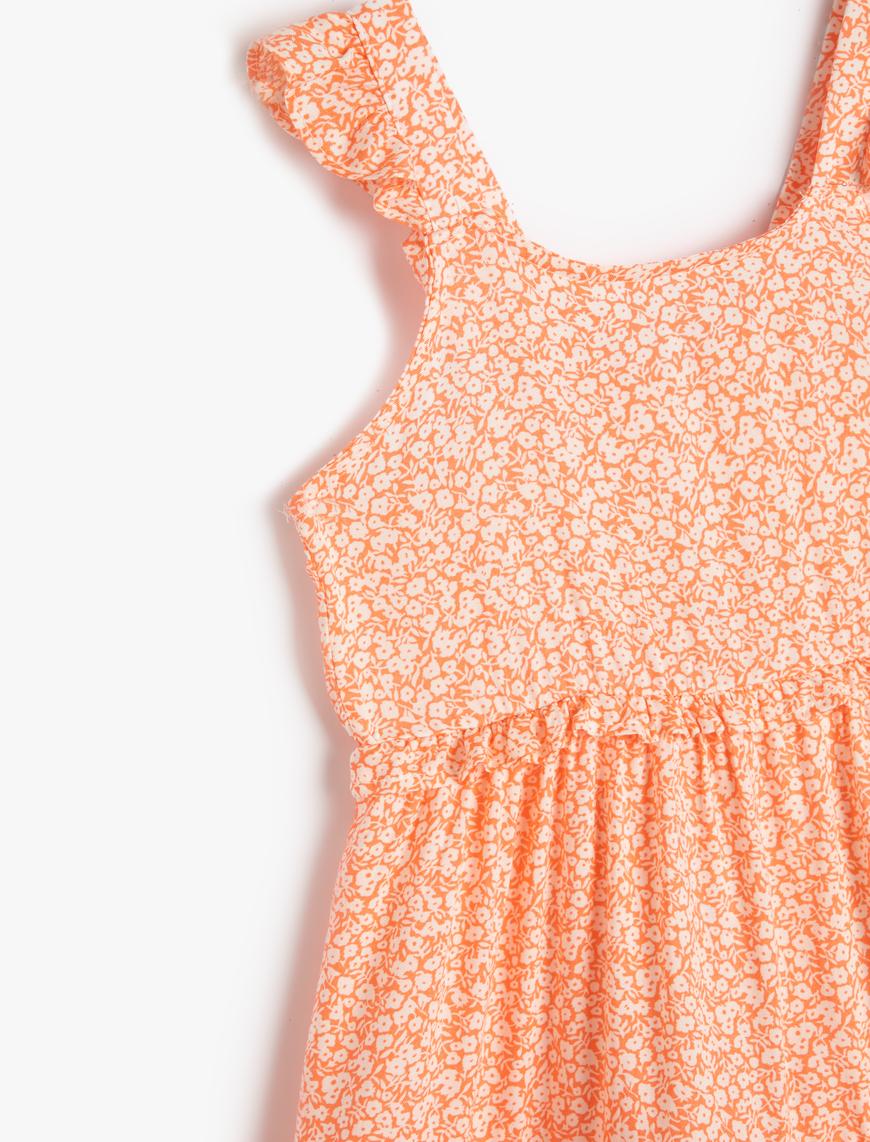  Kız Çocuk Elbise Midi Çiçekli Askılı Fırfırlı Katlı