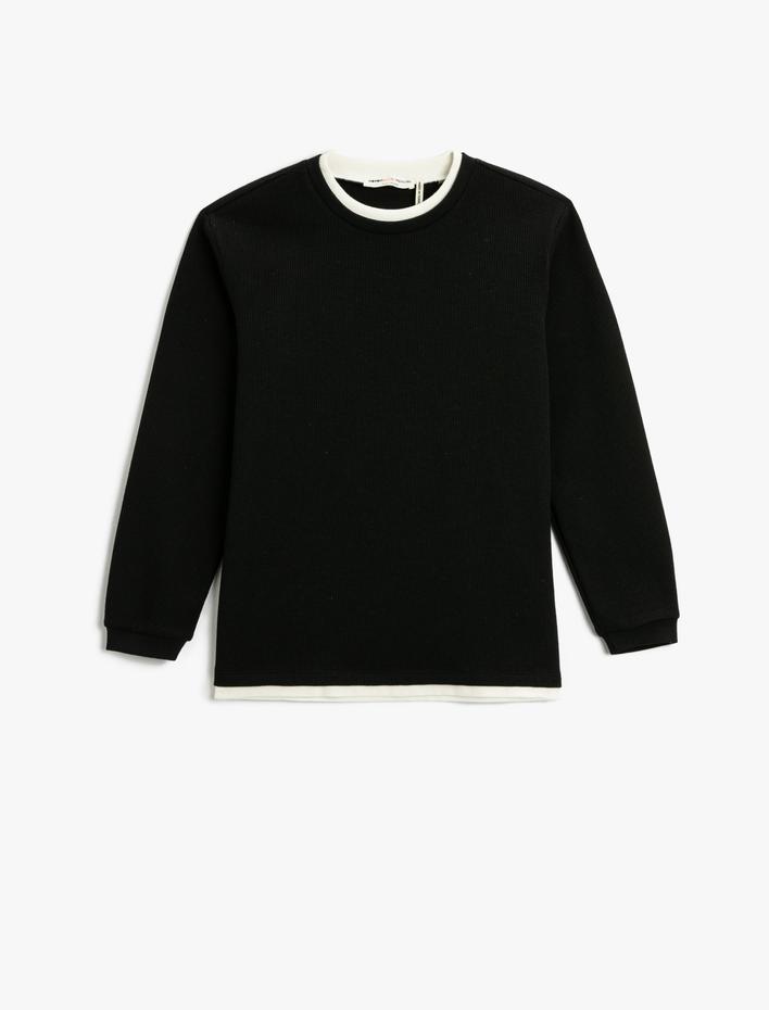 Erkek Çocuk Basic Sweatshirt Bisiklet Yaka Uzun Kollu Yumuşak Dokulu Fitilli