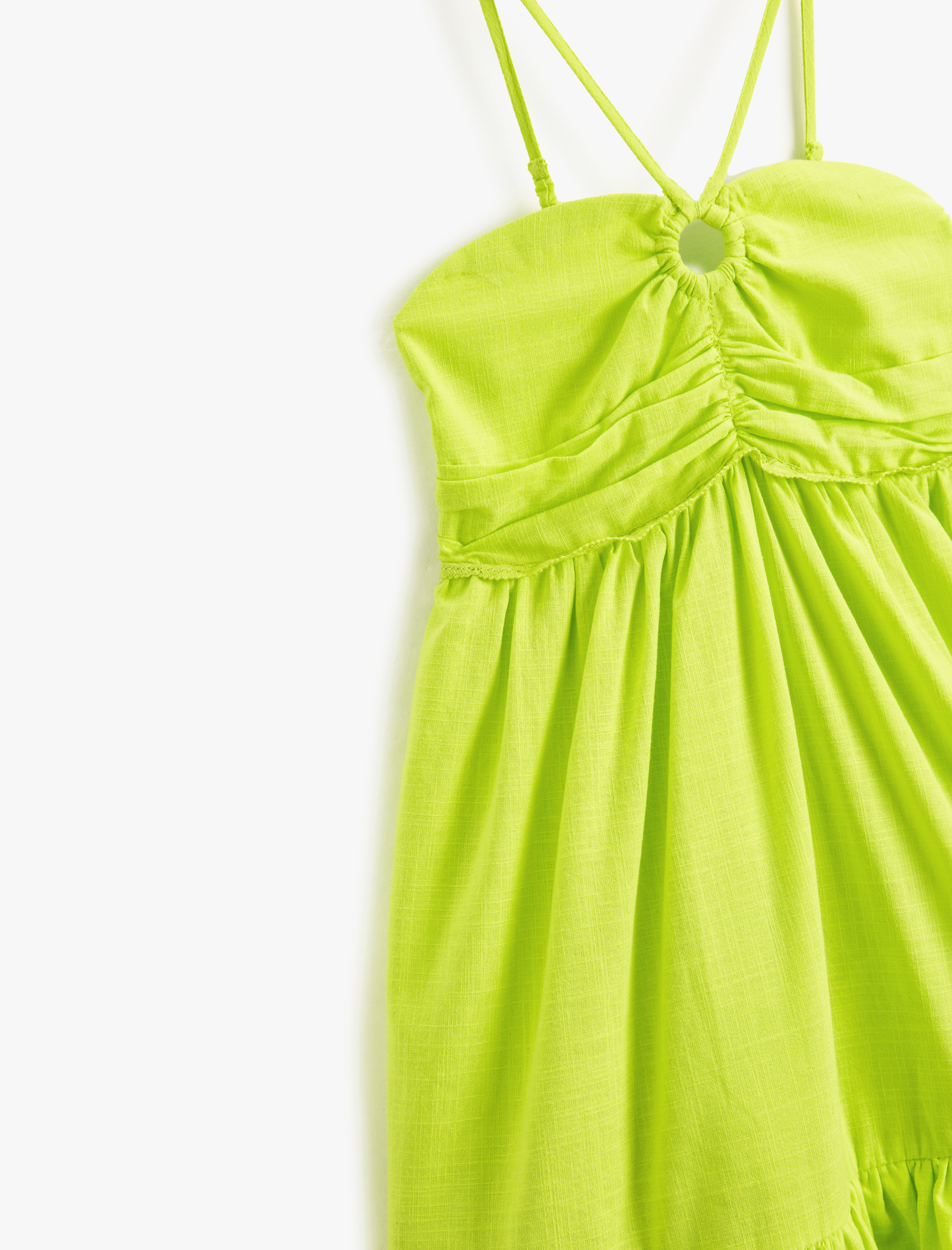  Kız Çocuk Elbise İnce Askılı Kalp Yaka Midi Boy Pamuklu Katlı