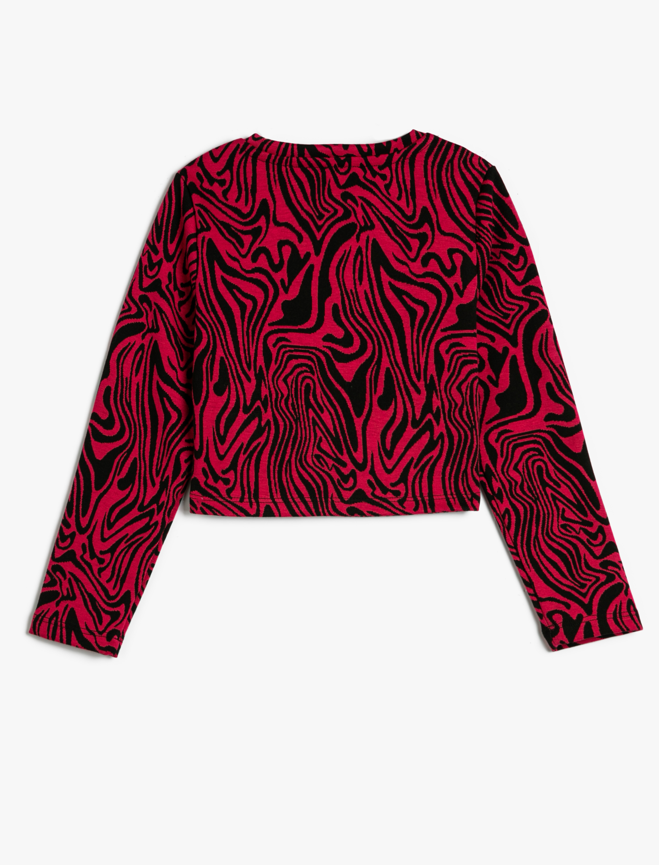  Kız Çocuk Crop Tişört Uzun Kollu Yuvarlak Yaka Baskılı