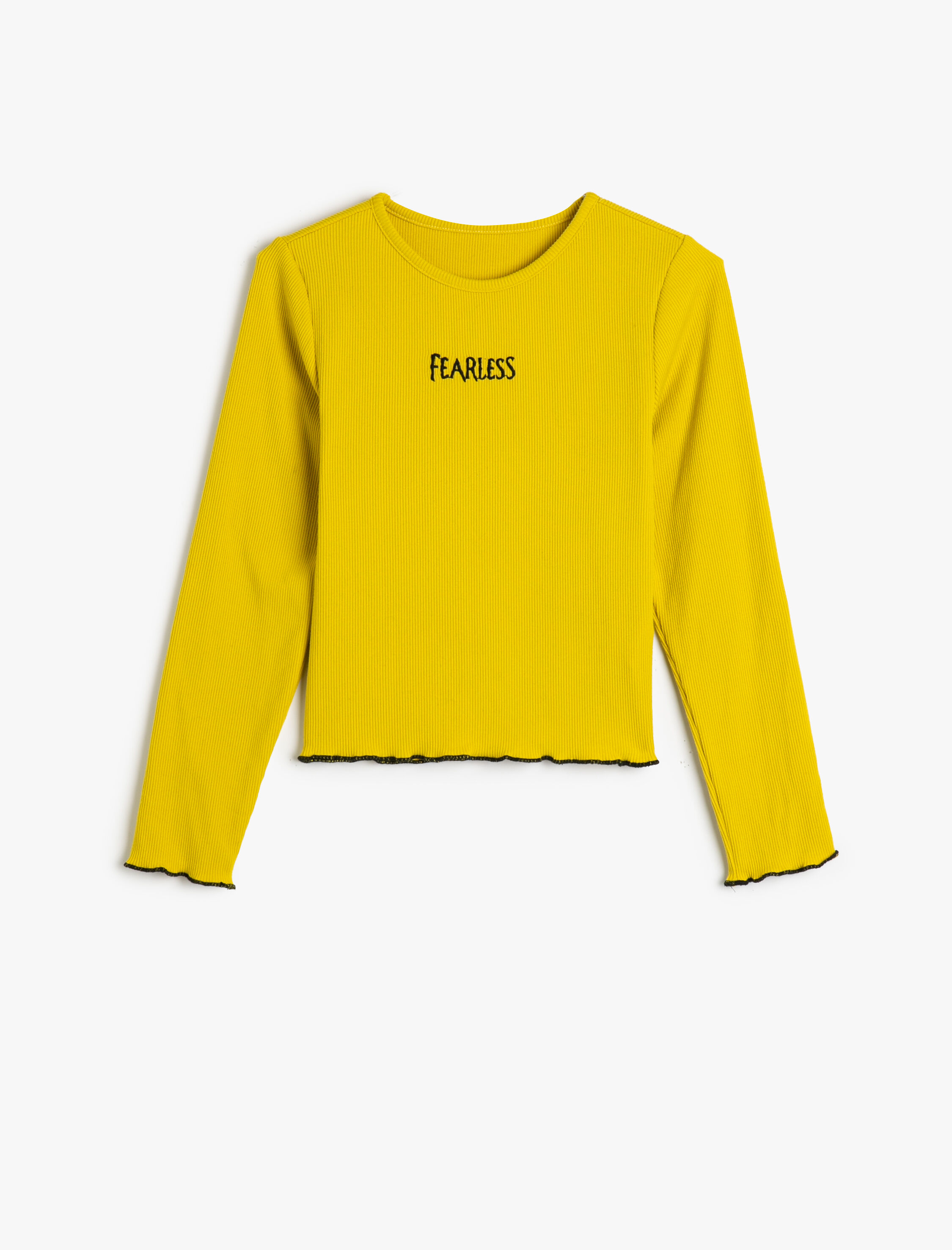  Kız Çocuk Tişört Uzun Kollu Bisiklet Yaka Kaşkorse İşleme Detaylı