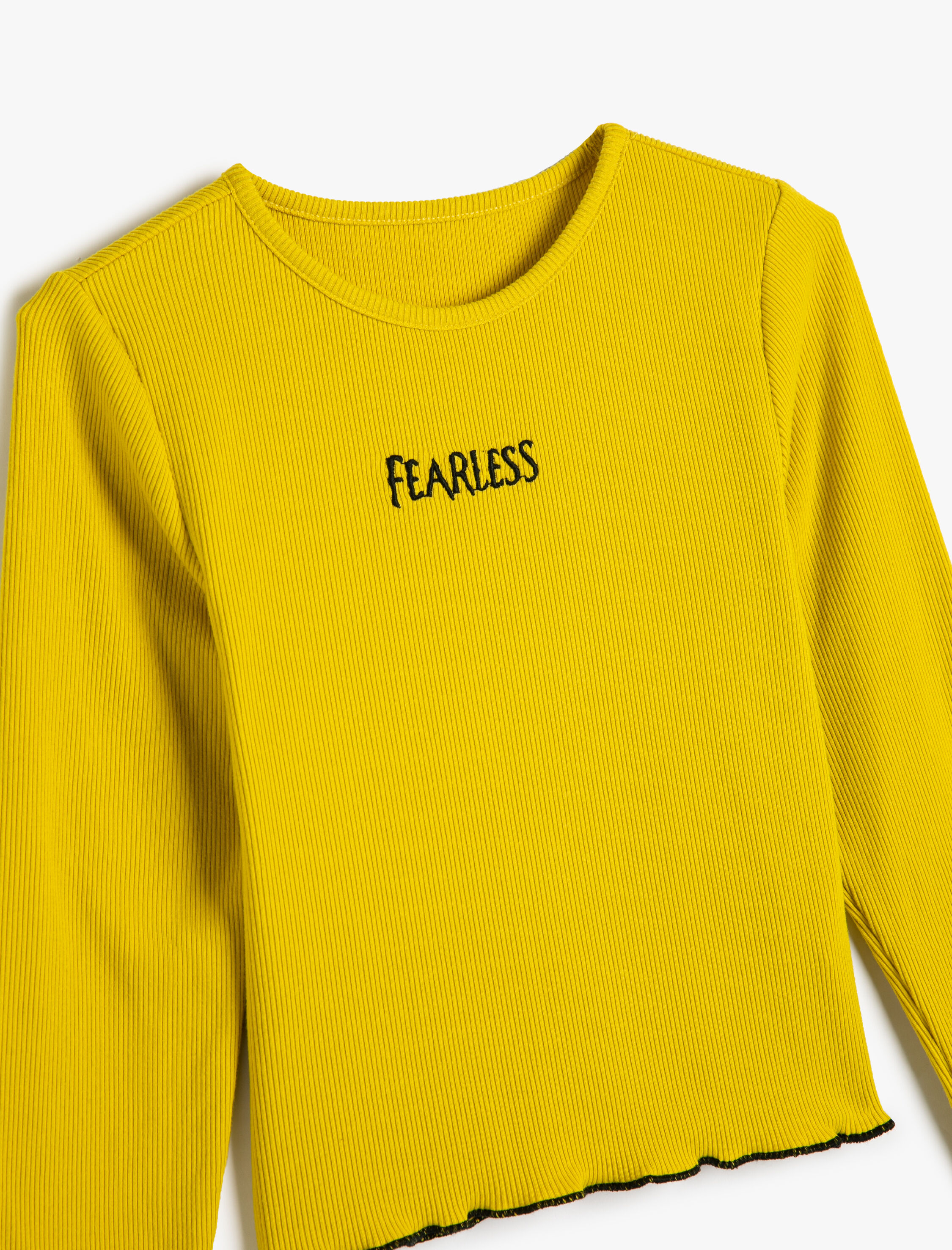  Kız Çocuk Tişört Uzun Kollu Bisiklet Yaka Kaşkorse İşleme Detaylı