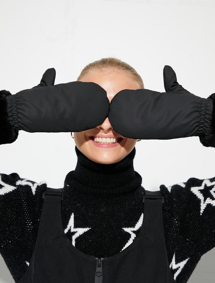 Kadın Parmaksız Eldiven Suni Kürk Detaylı İçi Peluş