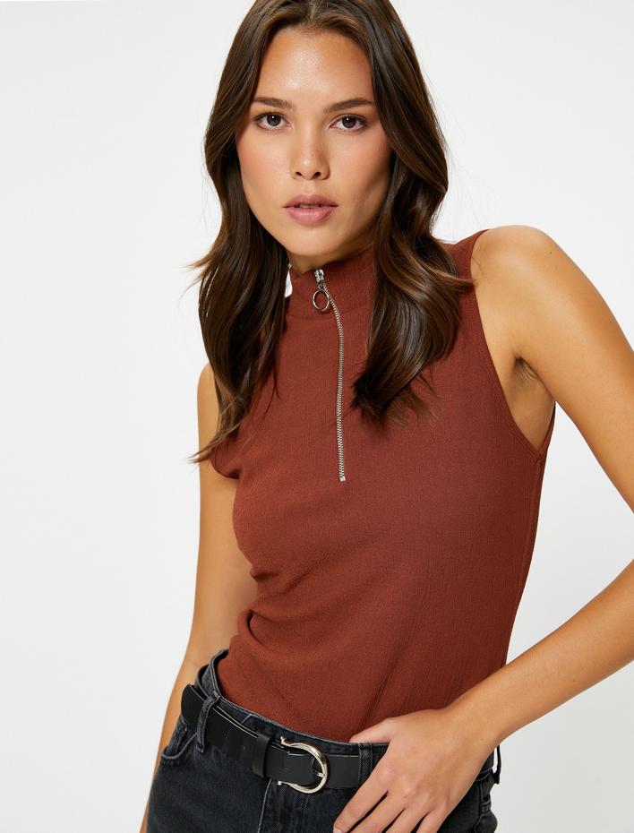  Yarım Fermuarlı Atlet Hafif Dik Yaka Slim Fit