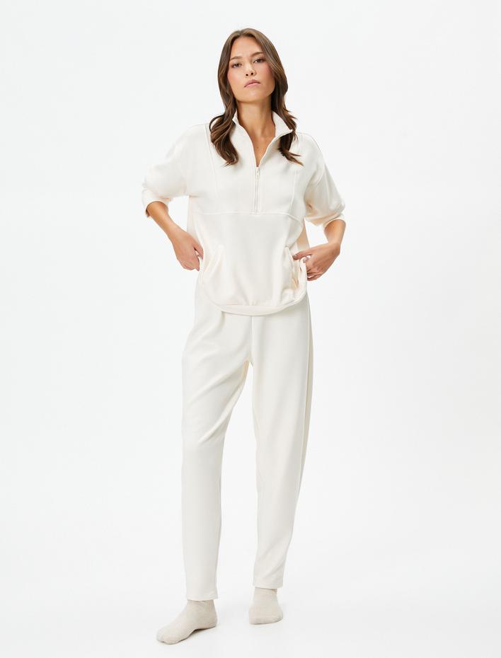  Pijama Üstü Yarım Fermuarlı Dik Yaka Kanguru Cepli