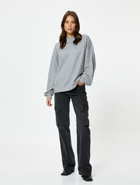 Oversize Sweatshirt Bisiklet Yaka Balon Kollu