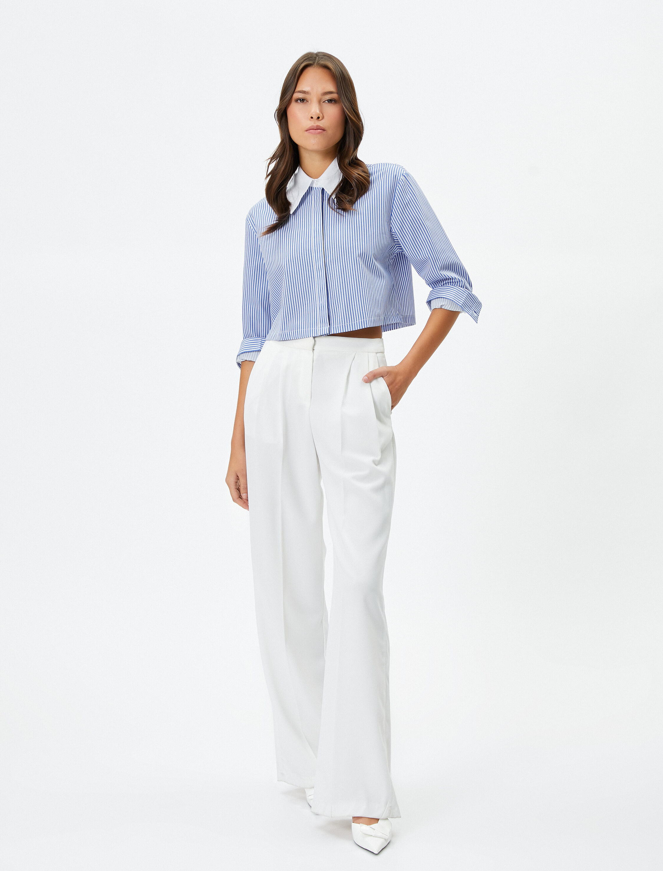   Crop Gömlek Düğmeli Manşet Yaka Uzun Kollu Regular Fit