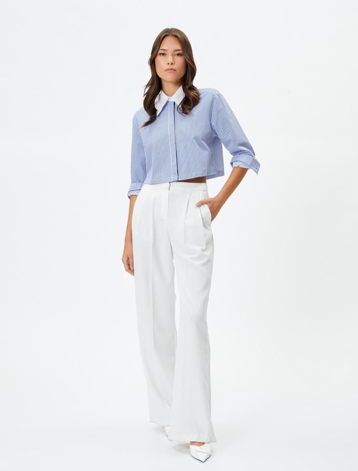  Crop Gömlek Düğmeli Manşet Yaka Uzun Kollu Regular Fit