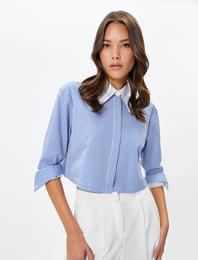 Crop Gömlek Düğmeli Manşet Yaka Uzun Kollu Regular Fit