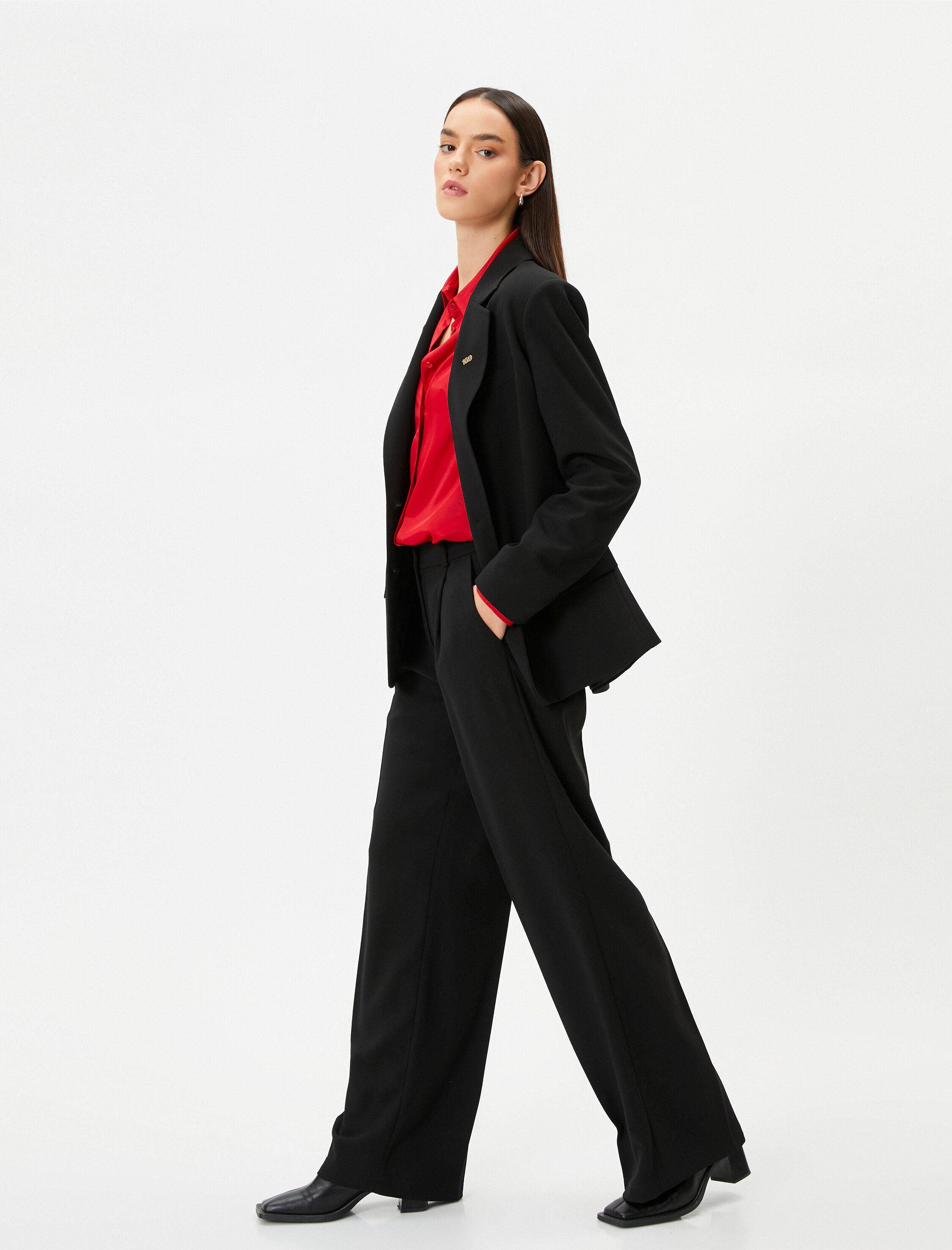   Bol Paça Palazzo Pantolon Kumaş Cep Detaylı Standart Bel