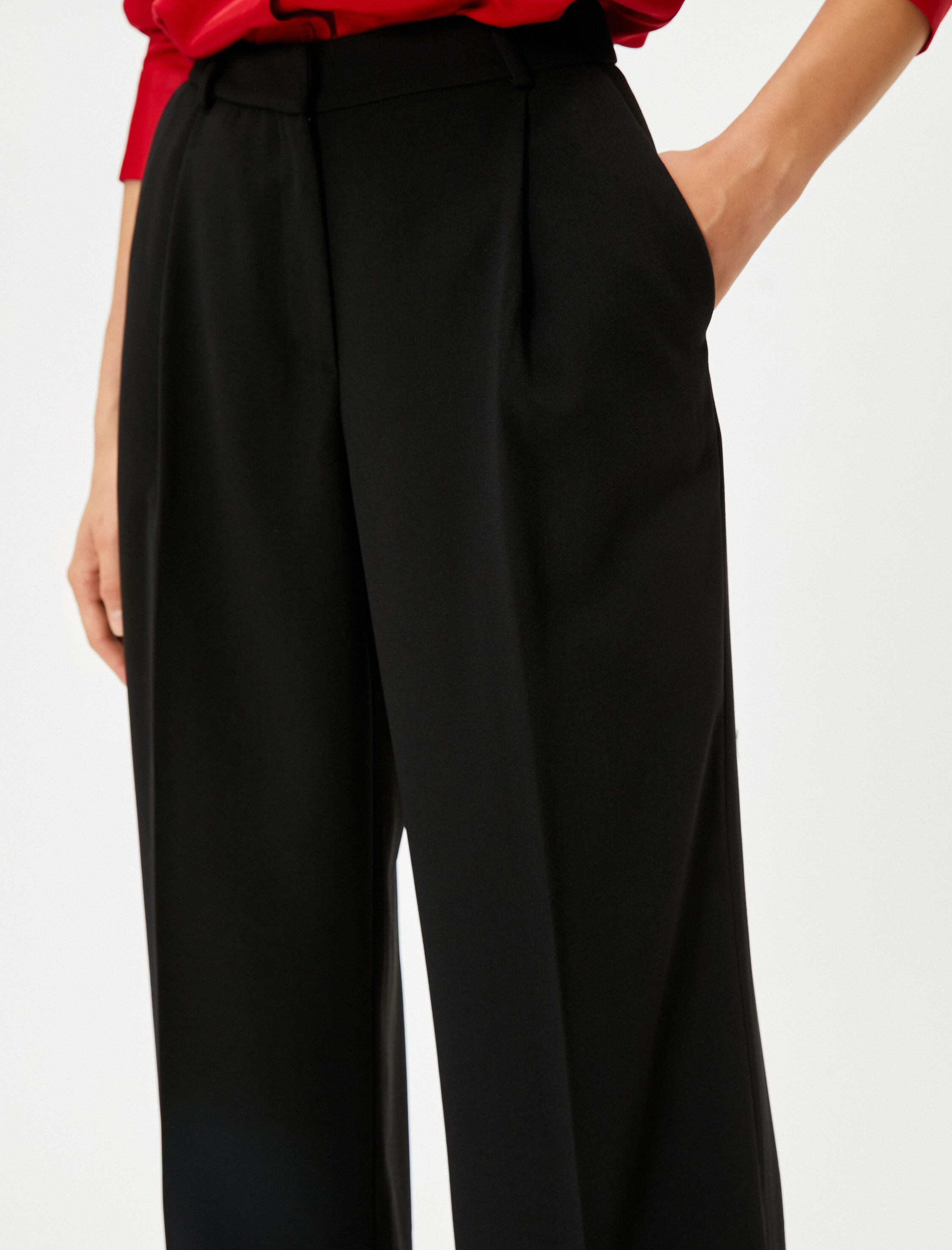   Bol Paça Palazzo Pantolon Kumaş Cep Detaylı Standart Bel