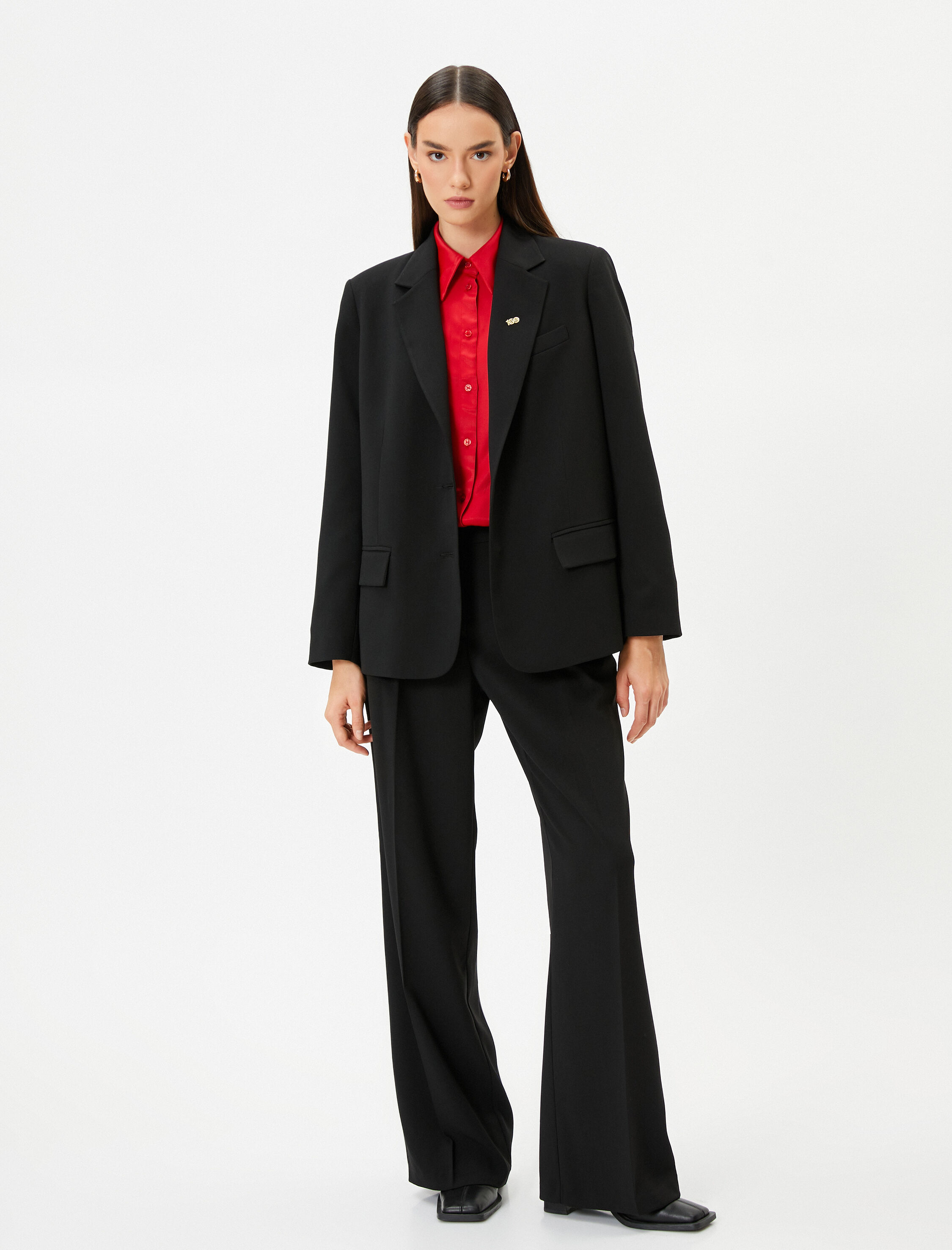   Vatkalı Blazer Ceket Tek Düğmeli Cep Detaylı