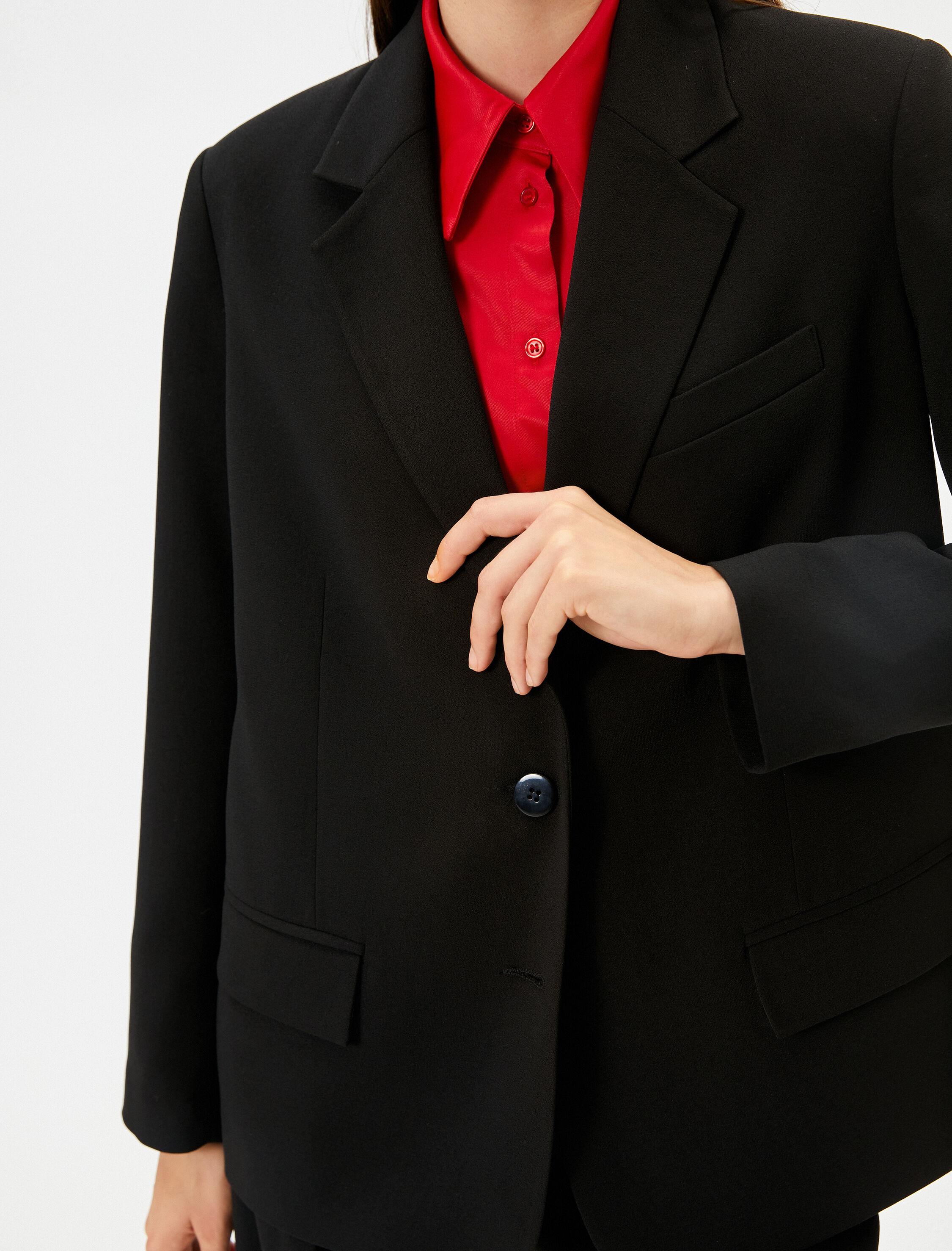   Vatkalı Blazer Ceket Tek Düğmeli Cep Detaylı