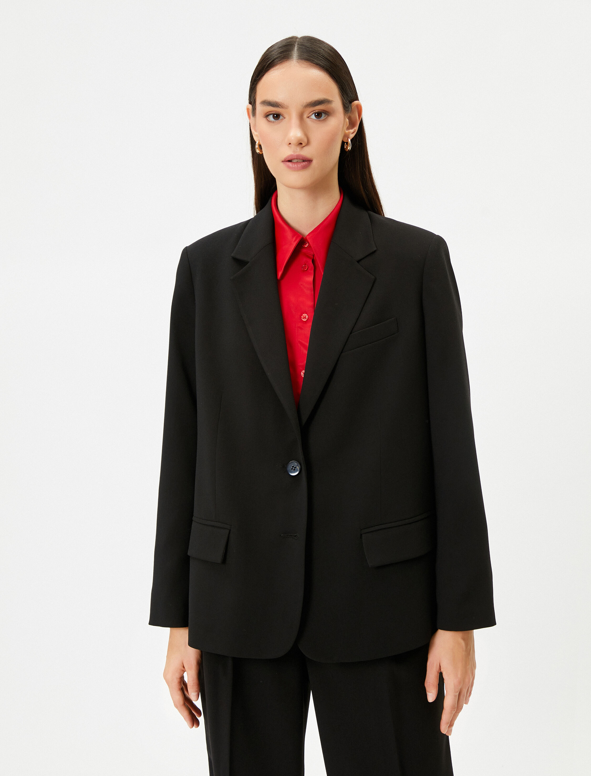   Vatkalı Blazer Ceket Tek Düğmeli Cep Detaylı