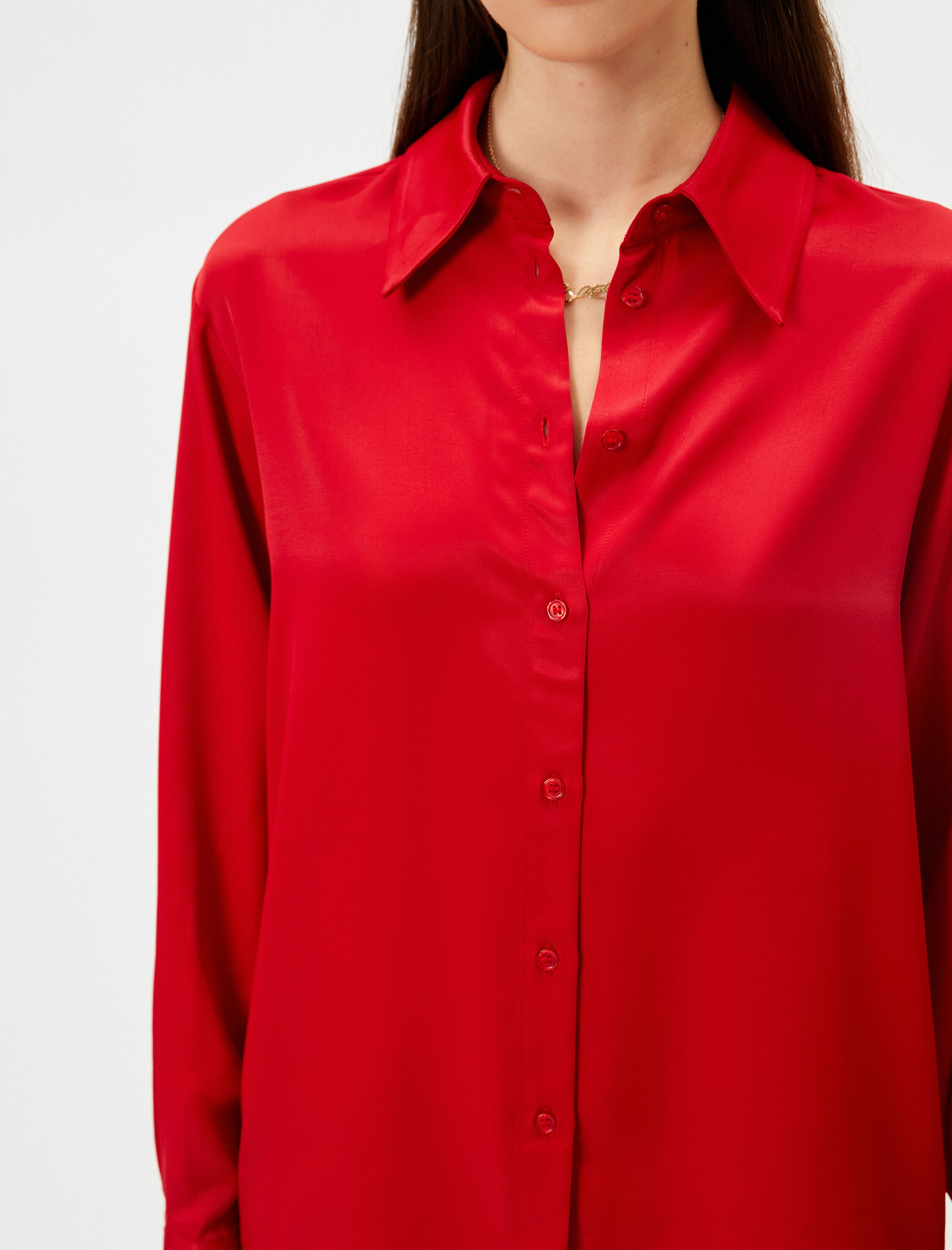   Saten Gömlek Düğmeli Uzun Kollu Manşet Yaka Regular Fit