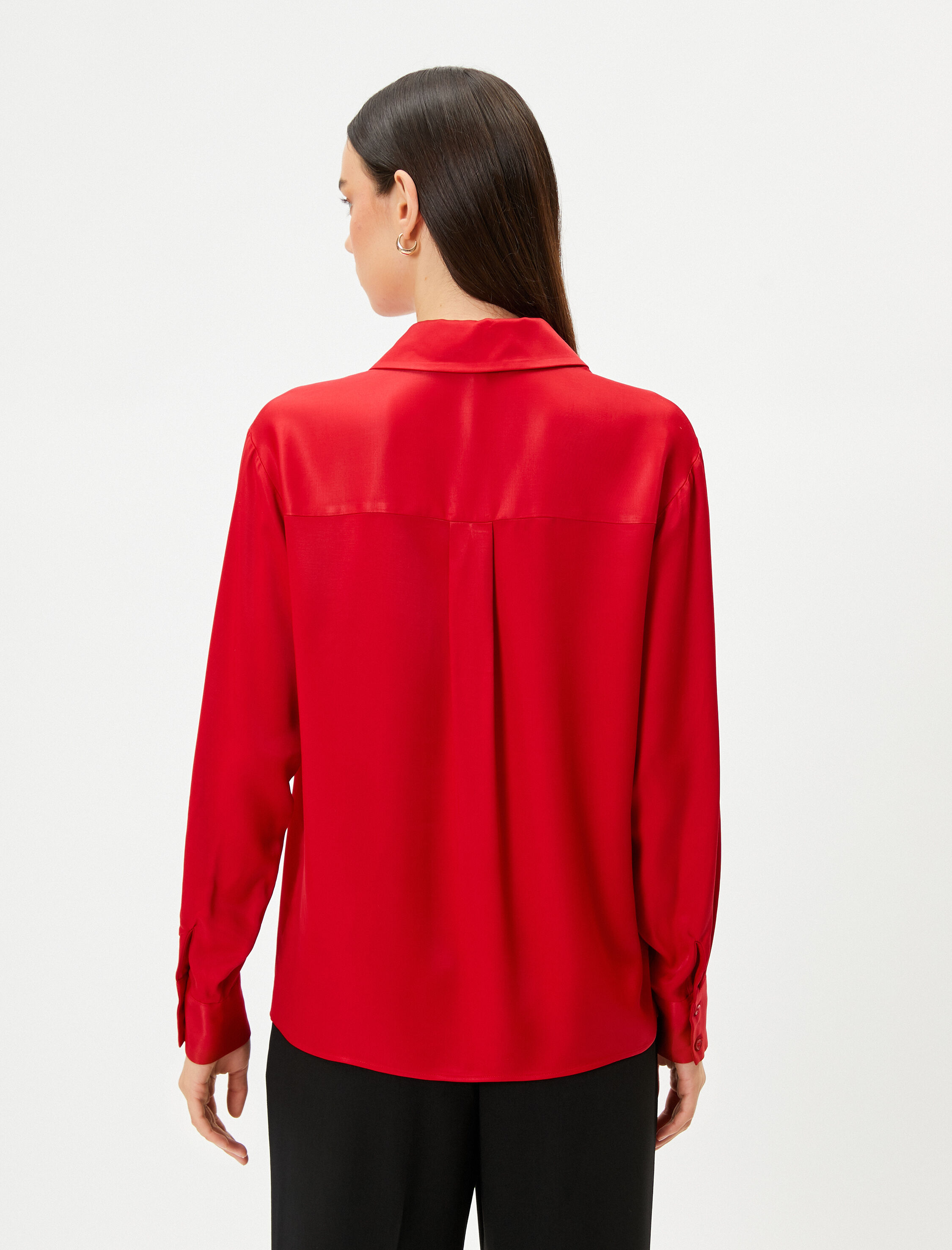   Saten Gömlek Düğmeli Uzun Kollu Manşet Yaka Regular Fit