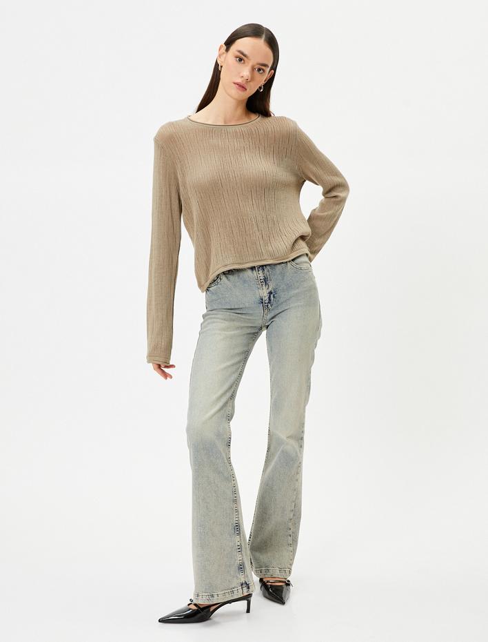  İspanyol Paça Kot Pantolon Dar Kesim Yüksek Bel - Flare Jean