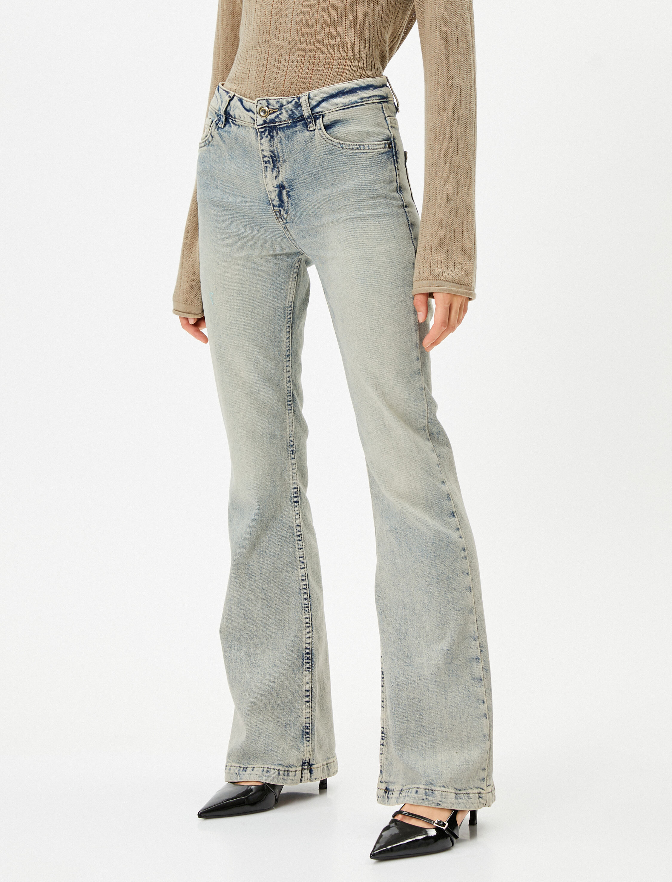   İspanyol Paça Kot Pantolon Dar Kesim Yüksek Bel - Flare Jean