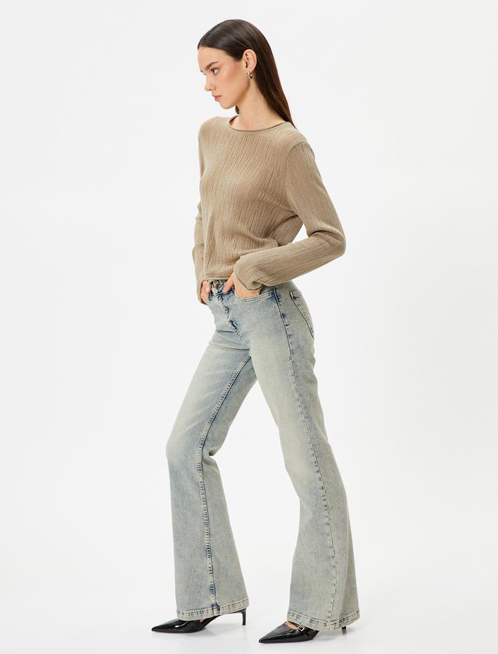  İspanyol Paça Kot Pantolon Dar Kesim Yüksek Bel - Flare Jean