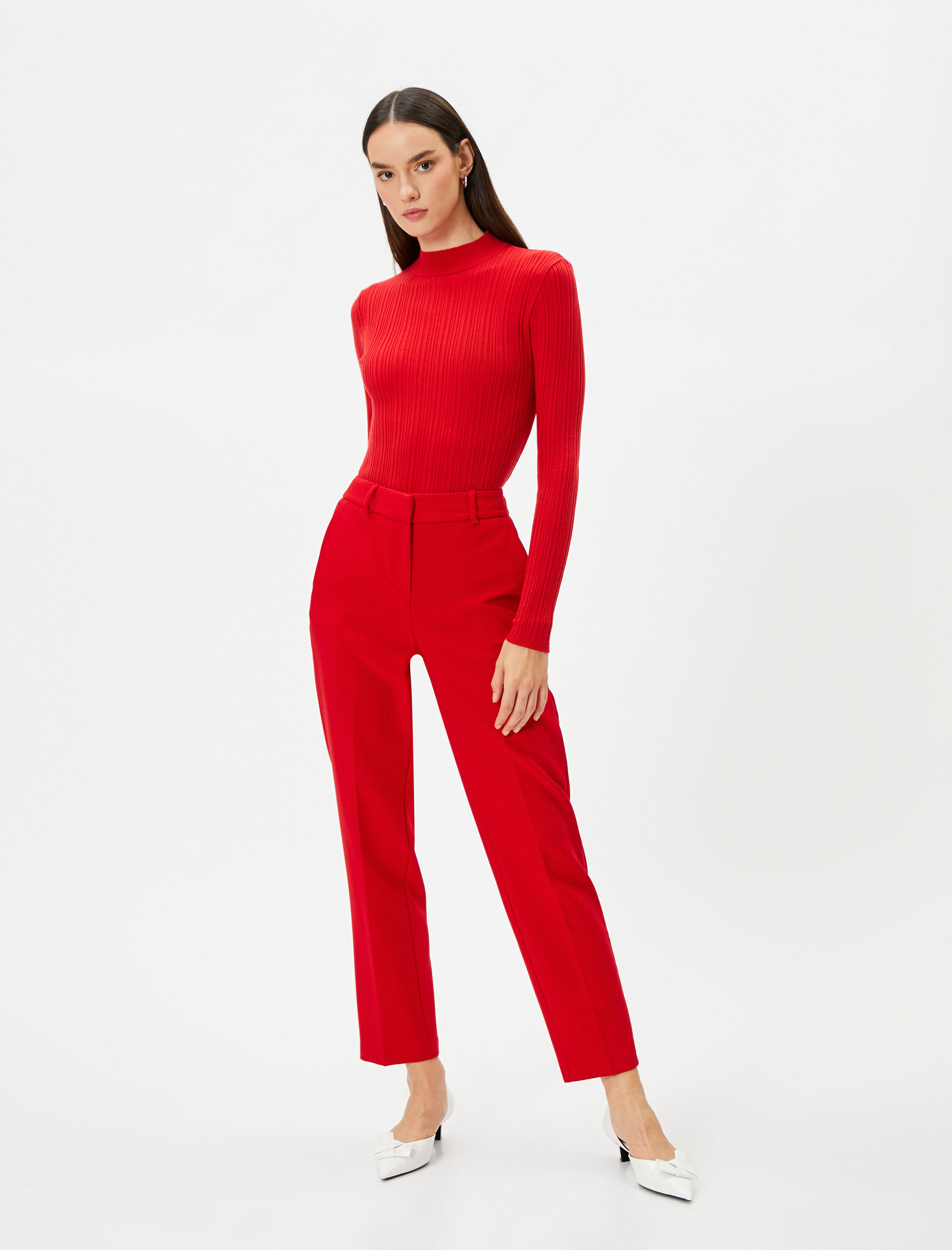   Triko Kazak Dik Yaka Fitilli Uzun Kollu Viskon Karışımlı