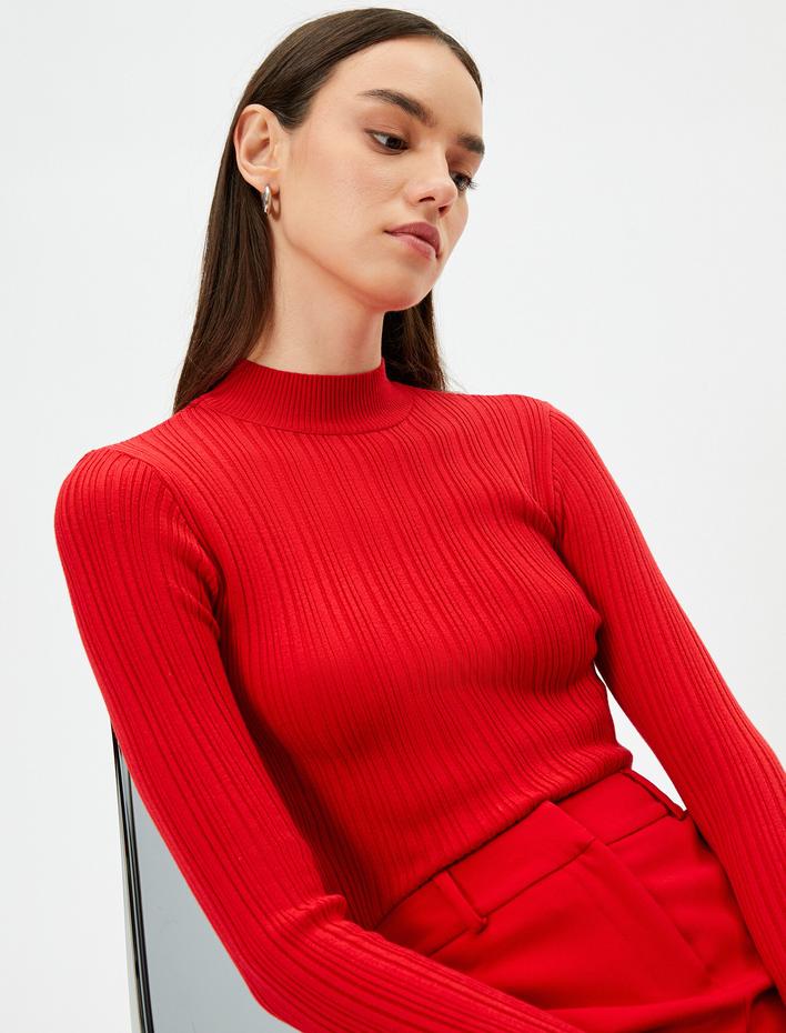  Triko Kazak Dik Yaka Fitilli Uzun Kollu Viskon Karışımlı