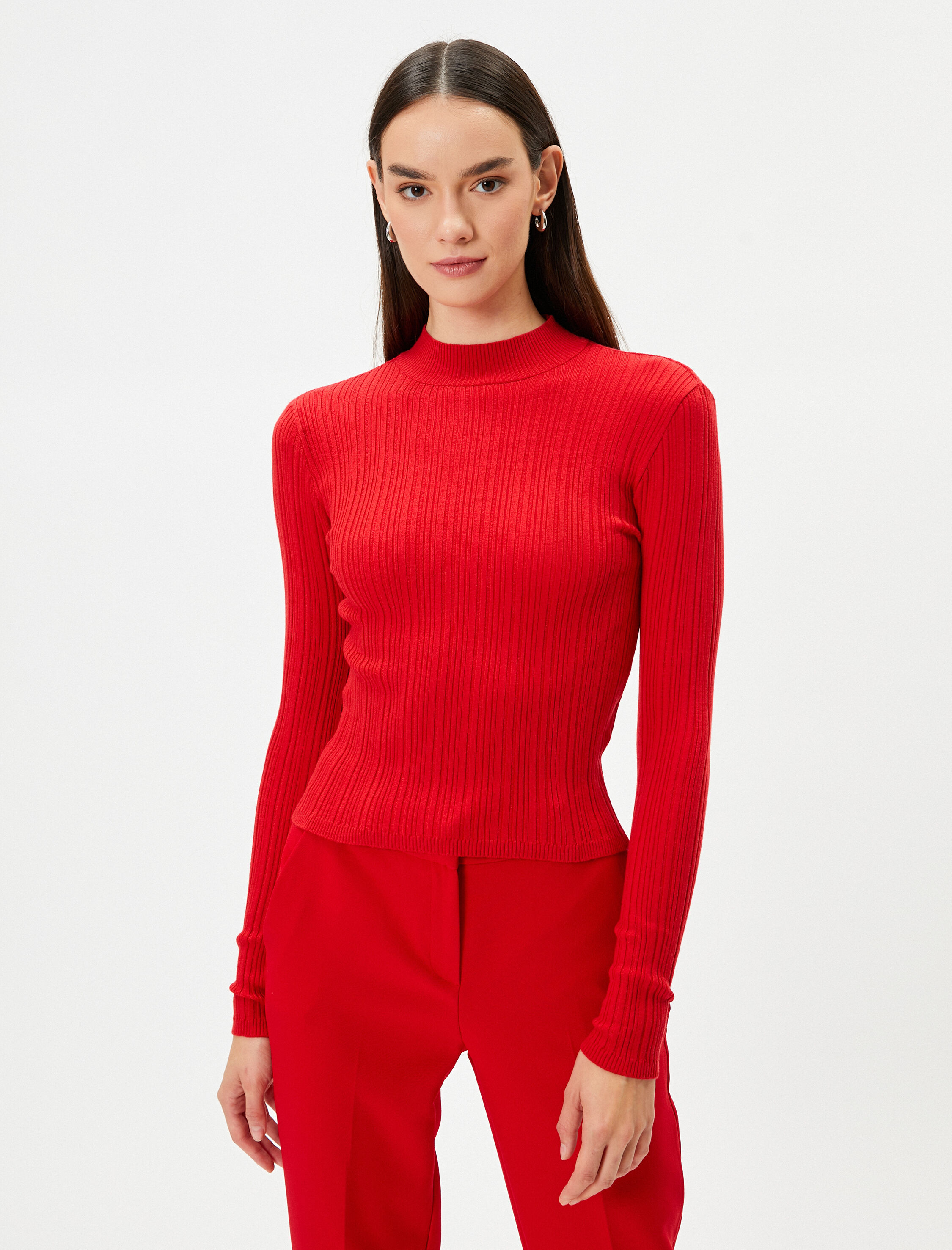   Triko Kazak Dik Yaka Fitilli Uzun Kollu Viskon Karışımlı