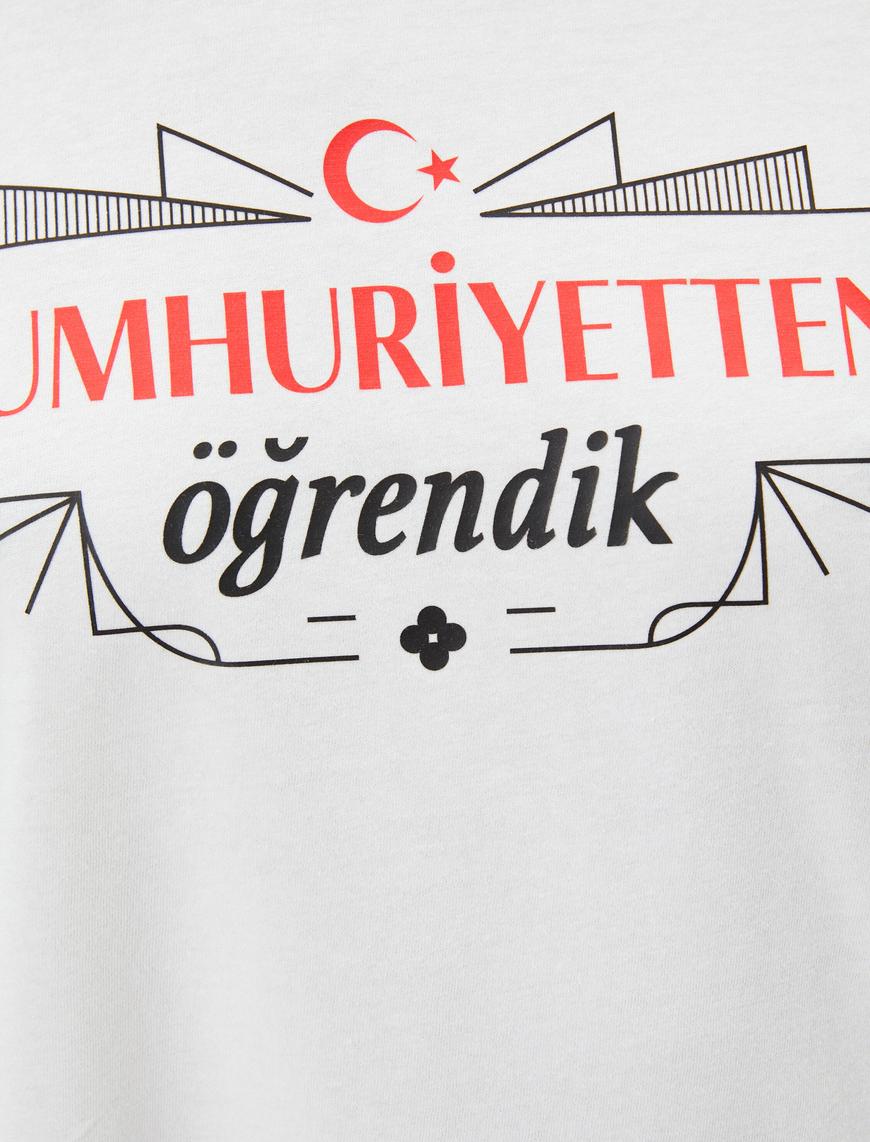   Cumhuriyet Baskılı Tişört Bisiklet Yaka Kısa Kollu Slim Fit