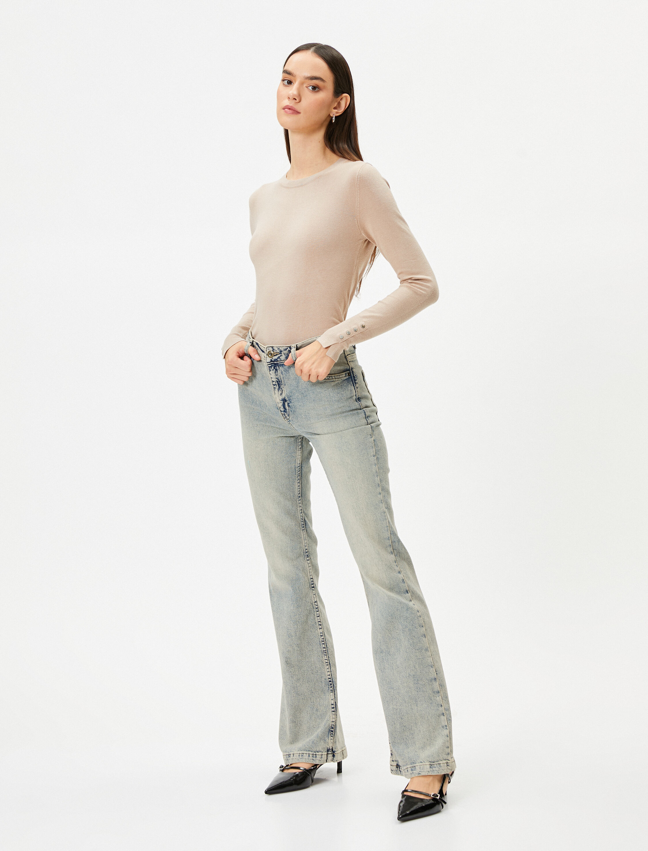   Triko Kazak Bisiklet Yaka Kolları Düğmeli Regular Fit