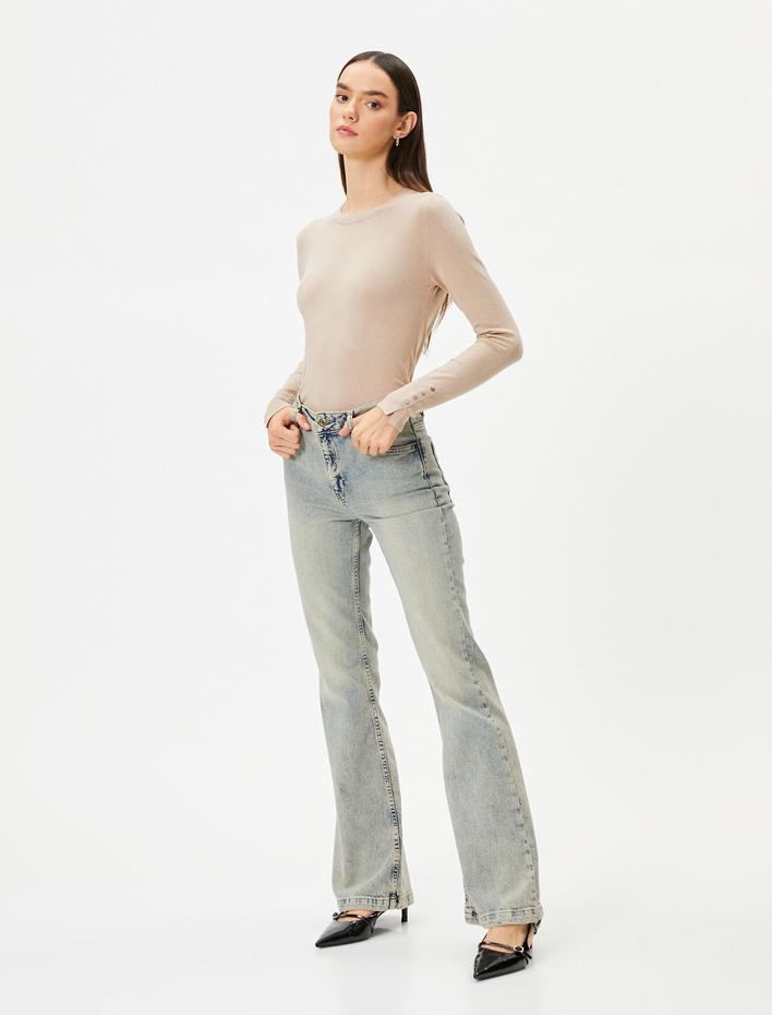  Triko Kazak Bisiklet Yaka Kolları Düğmeli Regular Fit