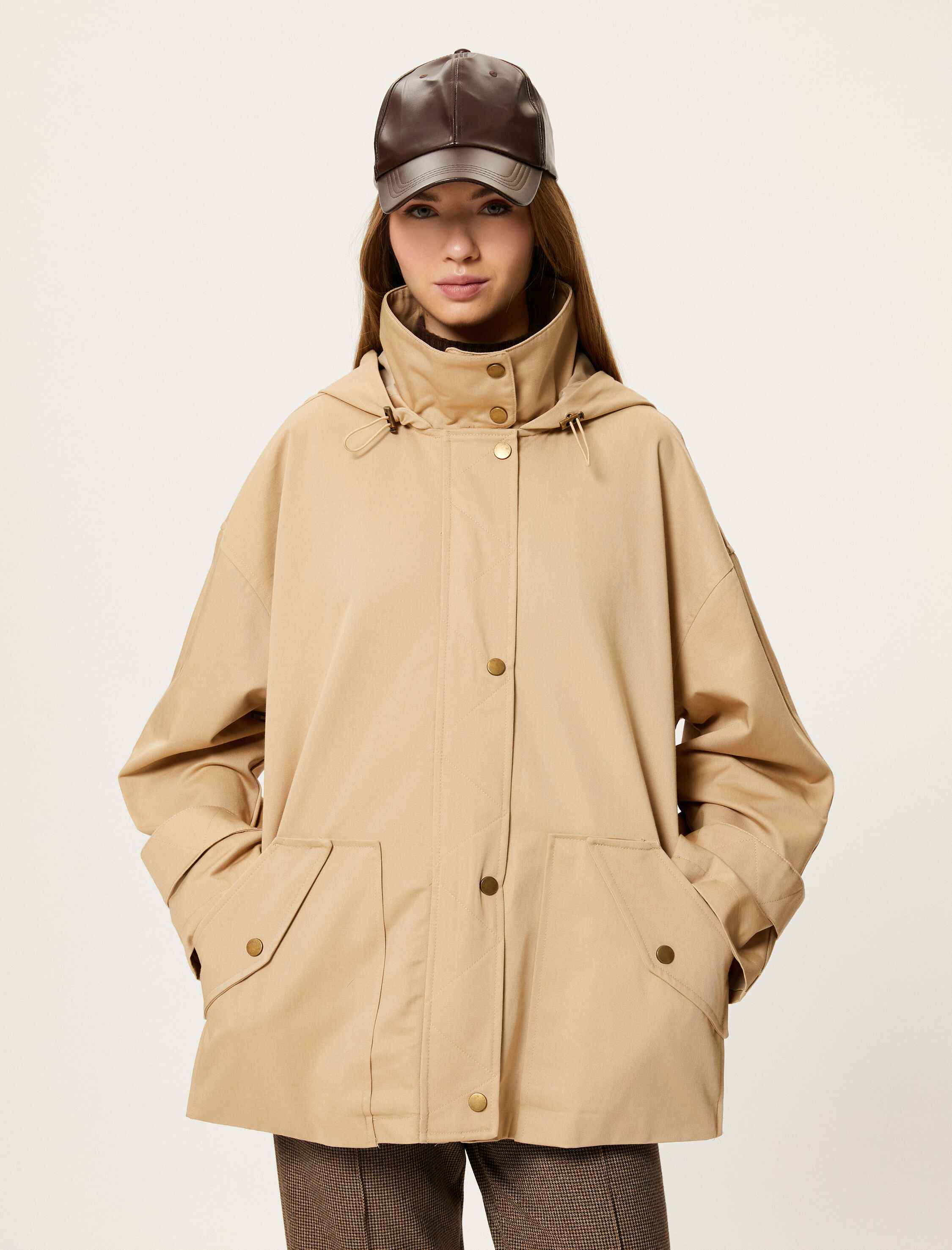 Su İtici Oversize Parka Kapüşonlu Fermuarlı Rüzgar Kapaklı Cepli