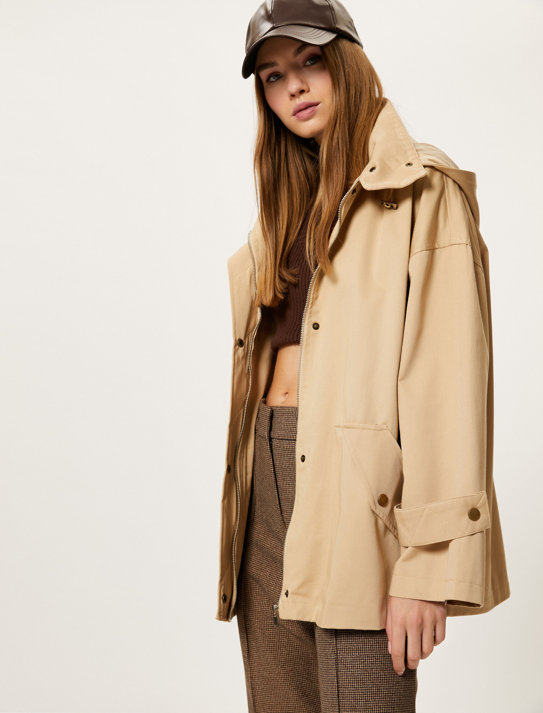 Su İtici Oversize Parka Kapüşonlu Fermuarlı Rüzgar Kapaklı Cepli
