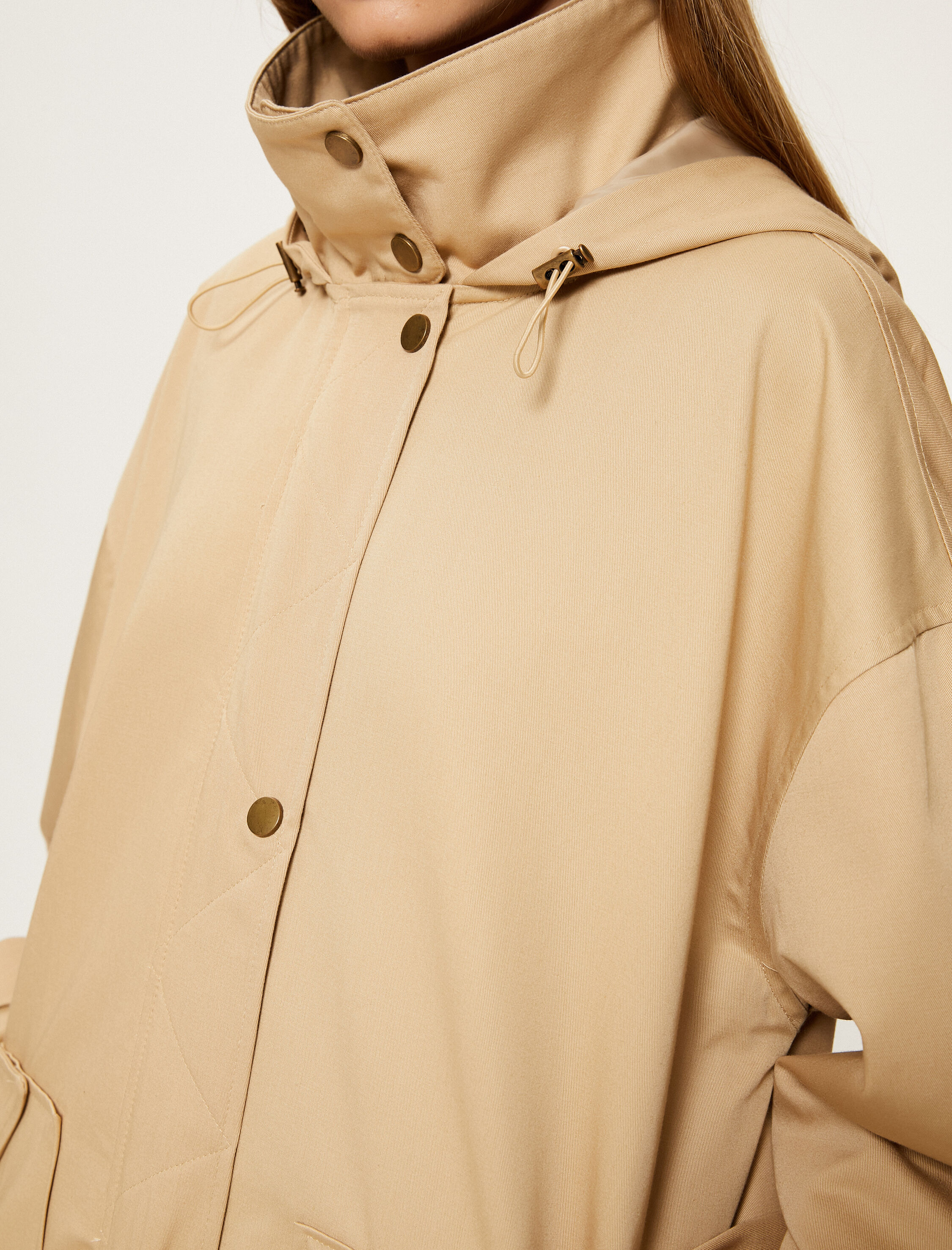 Su İtici Oversize Parka Kapüşonlu Fermuarlı Rüzgar Kapaklı Cepli