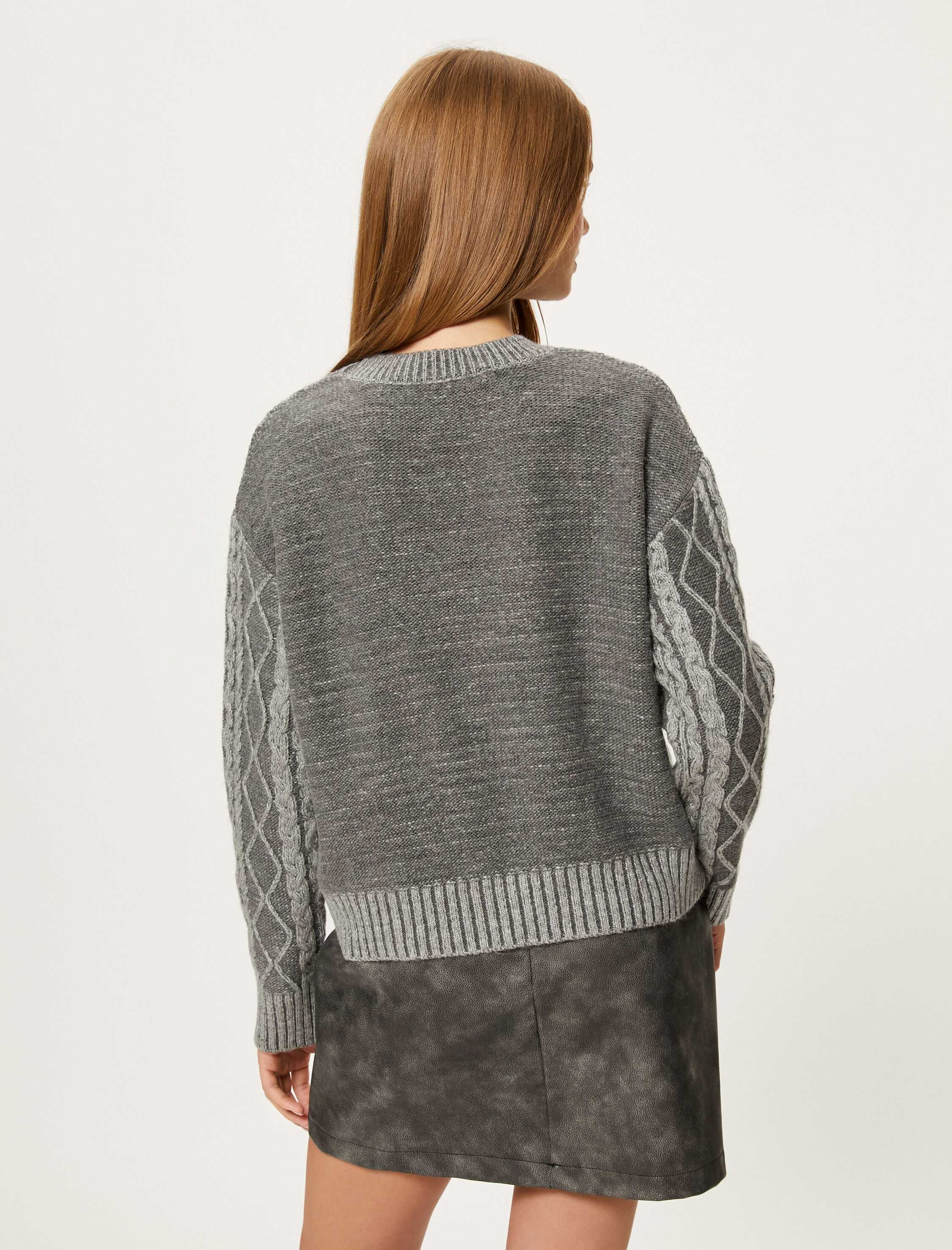   Triko Kazak Saç Örgü Detaylı Uzun Kollu Bisiklet Yaka