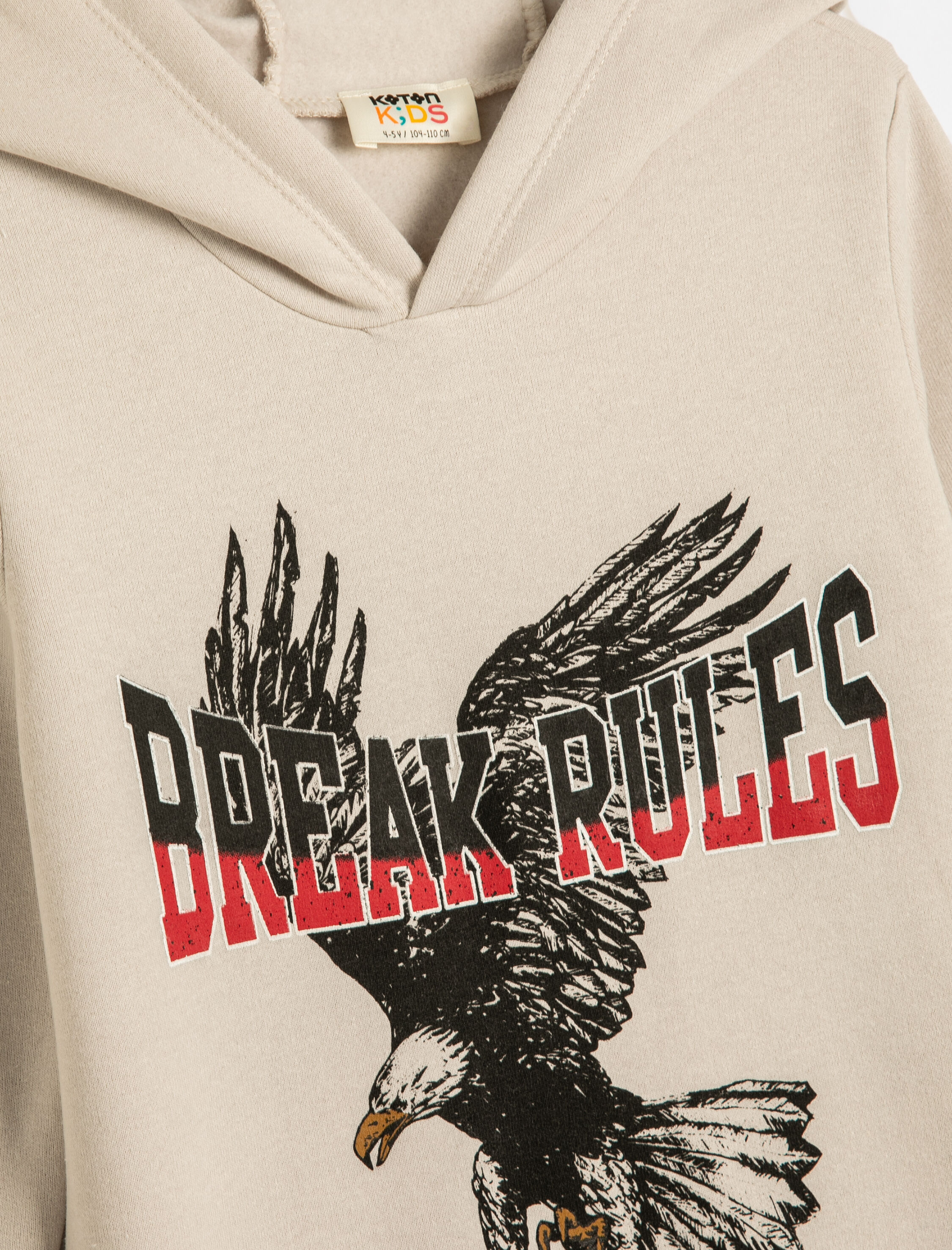  Erkek Çocuk Kapşonlu Sweatshirt Kartal Baskılı Uzun Kollu Şardonlu